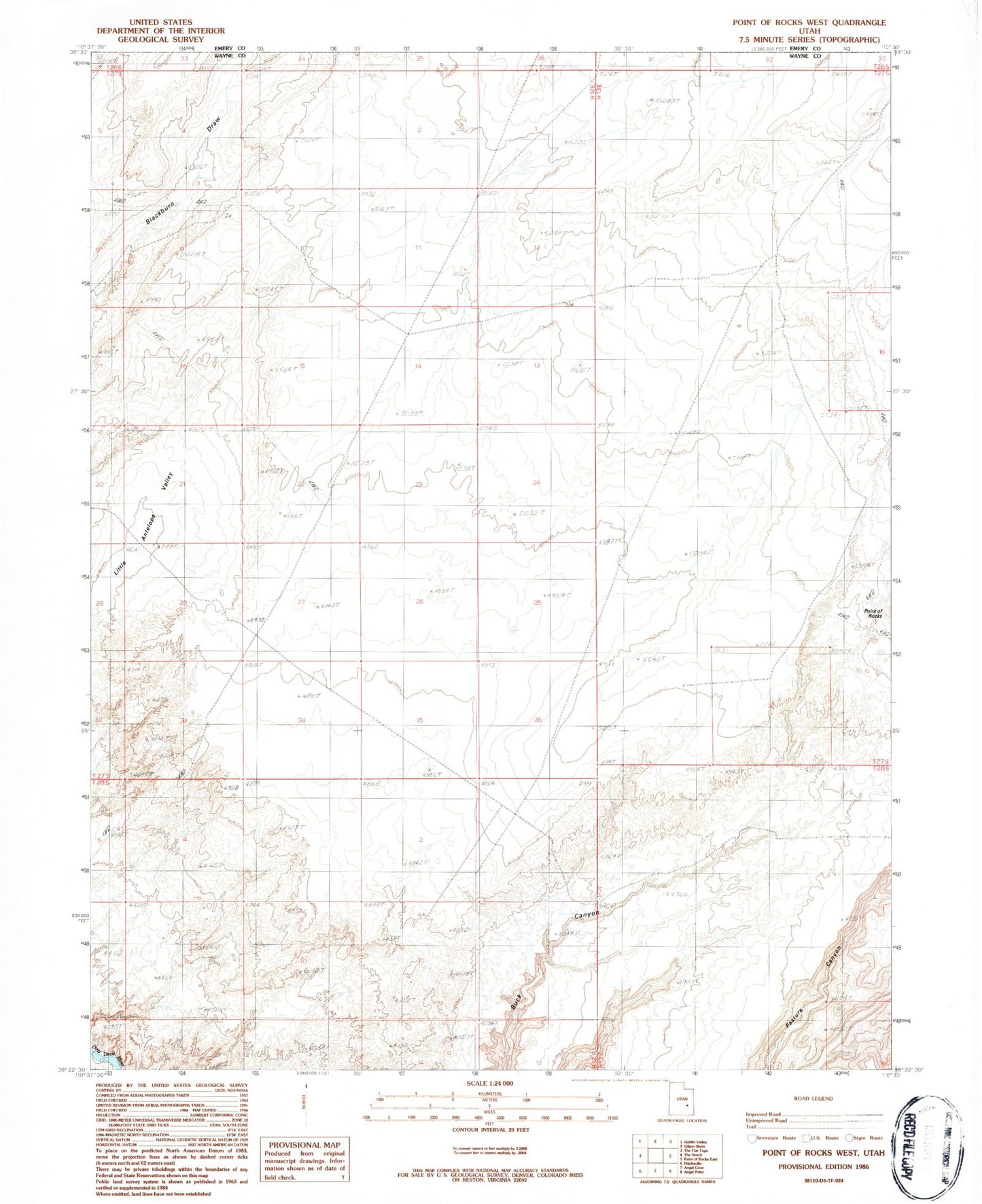 Classic USGS Point of Rocks West Utah 7.5'x7.5' Topo Map Image