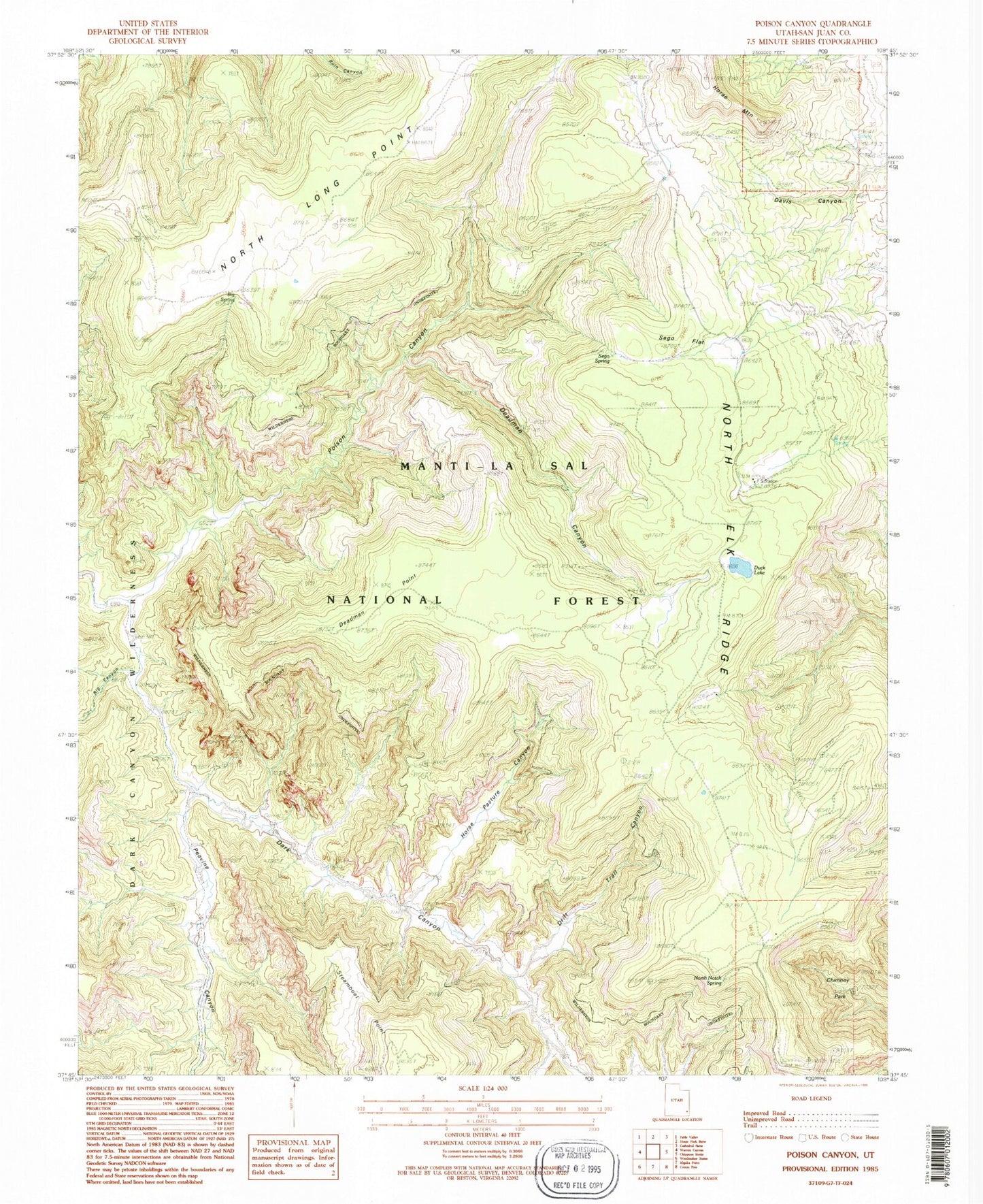 Classic USGS Poison Canyon Utah 7.5'x7.5' Topo Map Image