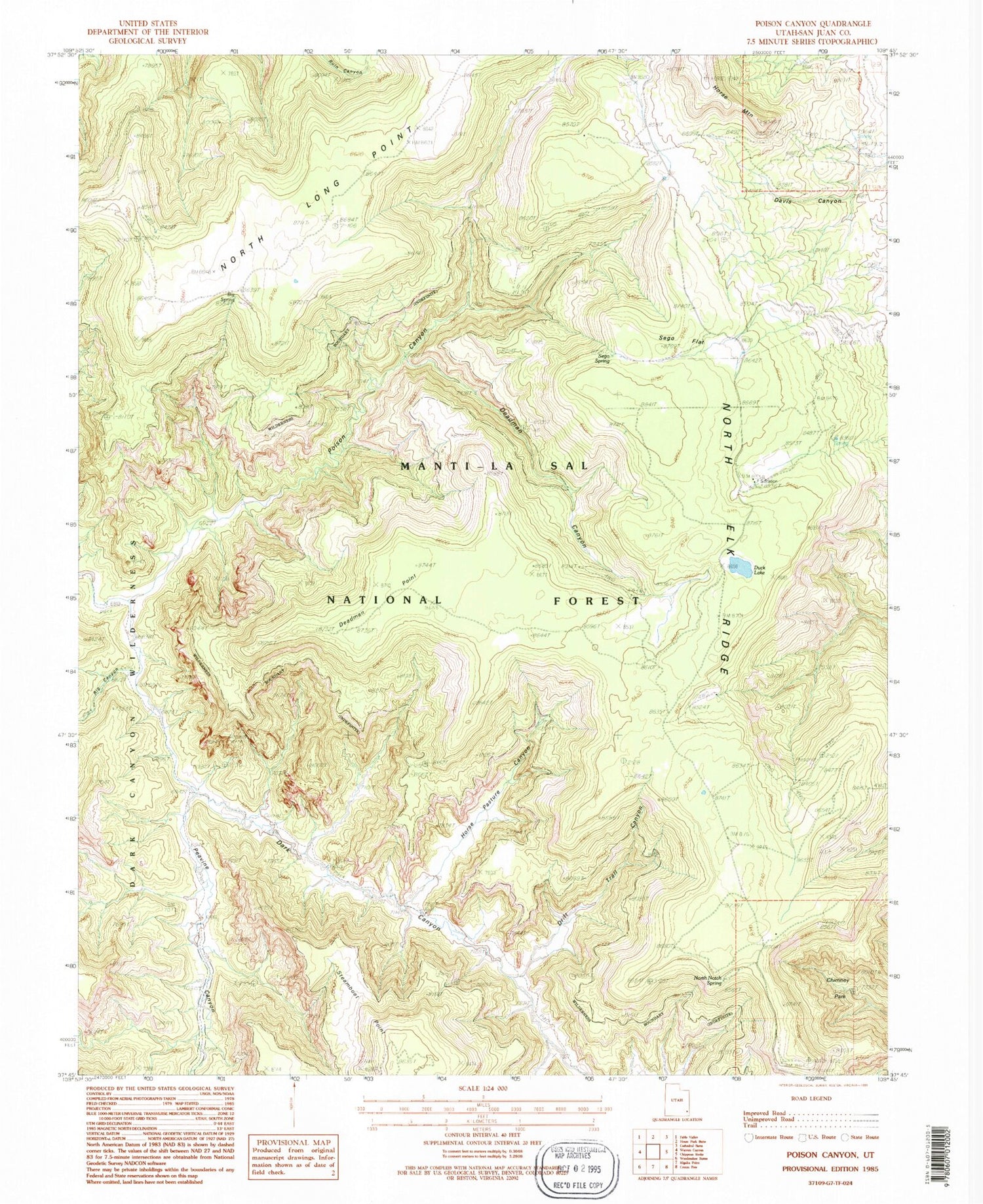 Classic USGS Poison Canyon Utah 7.5'x7.5' Topo Map Image
