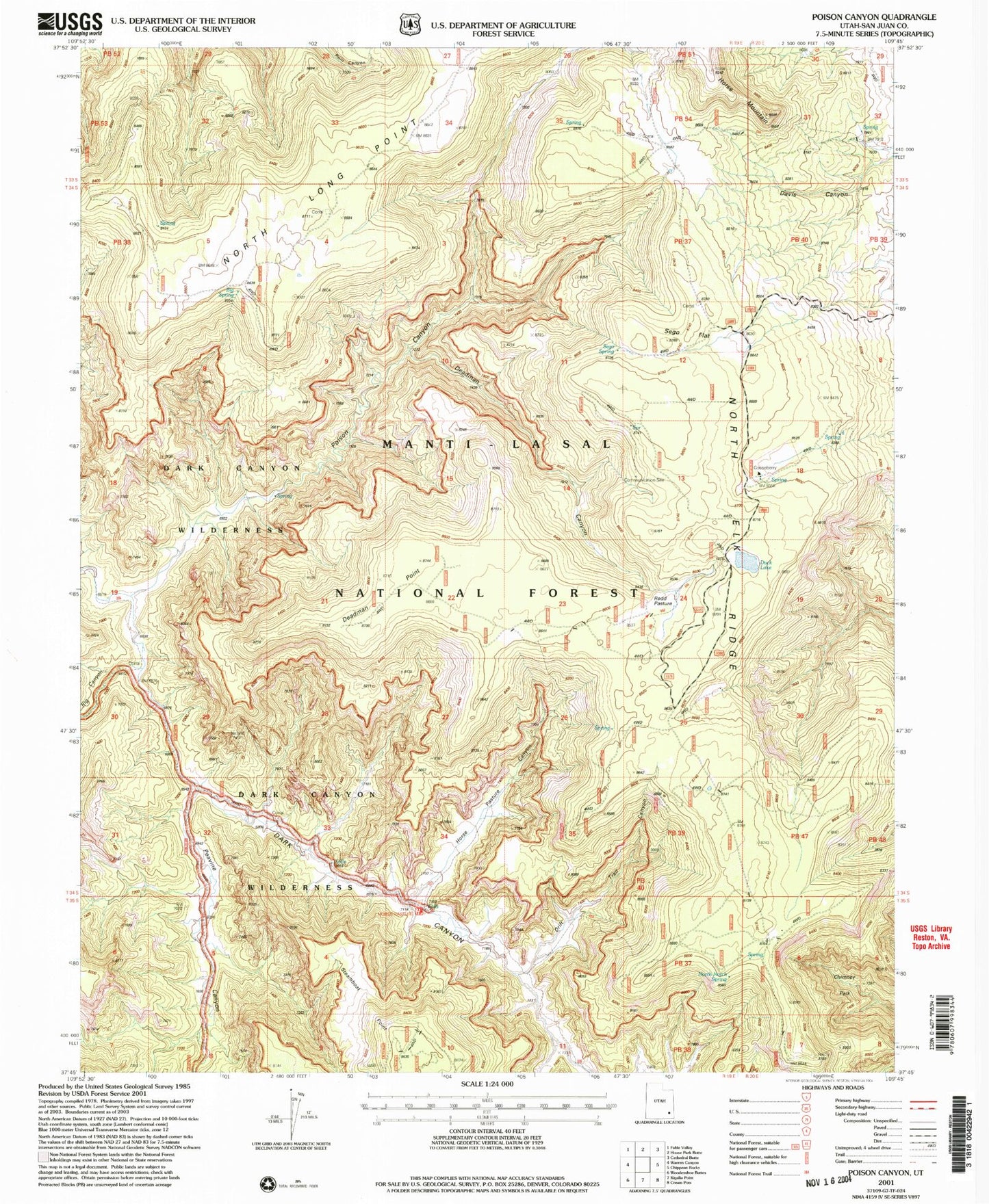 Classic USGS Poison Canyon Utah 7.5'x7.5' Topo Map Image