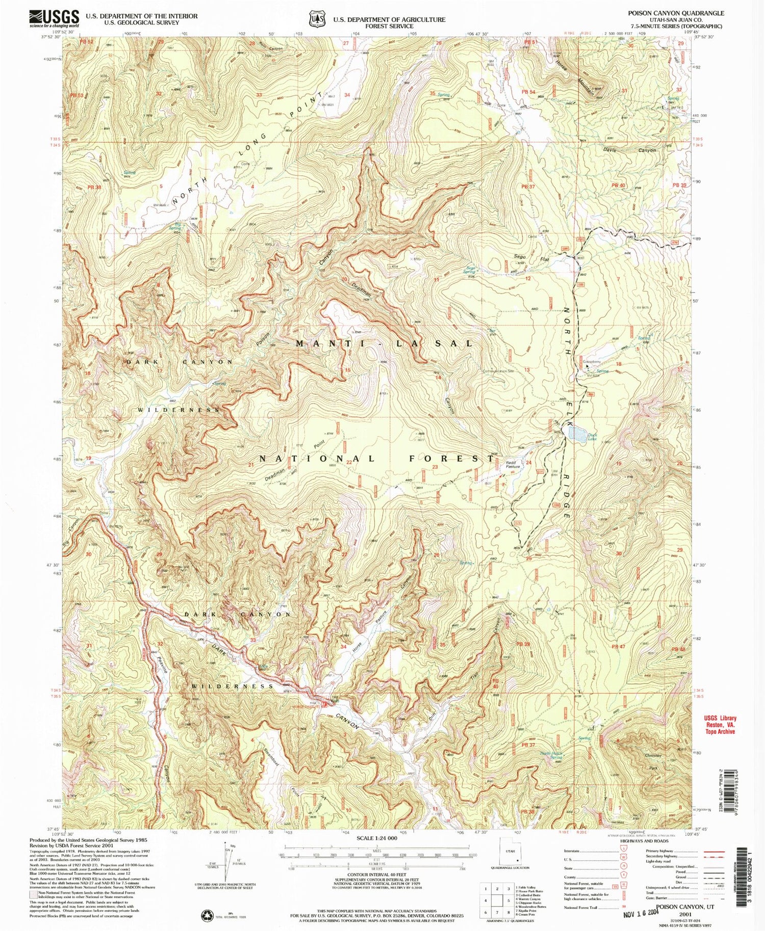Classic USGS Poison Canyon Utah 7.5'x7.5' Topo Map Image
