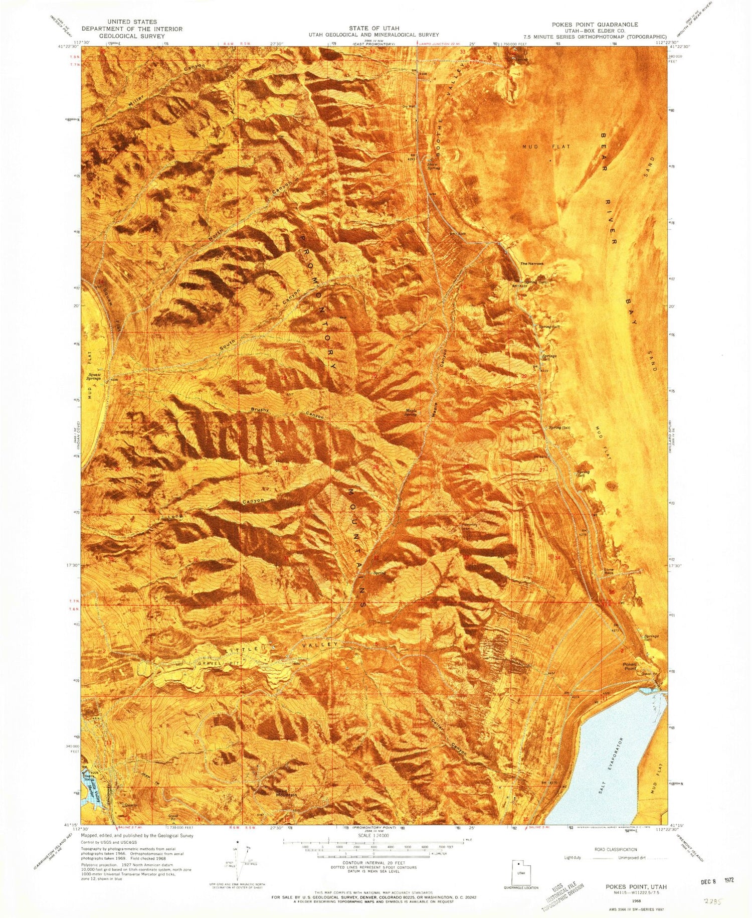 Classic USGS Pokes Point Utah 7.5'x7.5' Topo Map Image