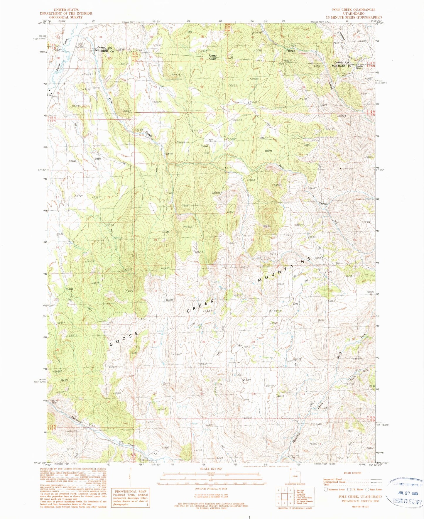Classic USGS Pole Creek Utah 7.5'x7.5' Topo Map Image