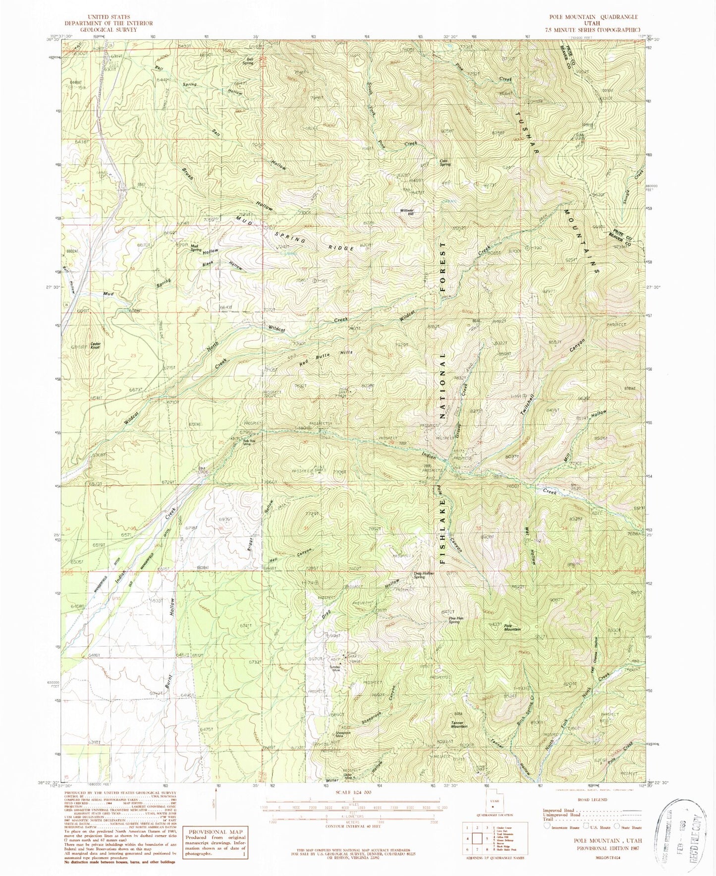 Classic USGS Pole Mountain Utah 7.5'x7.5' Topo Map Image