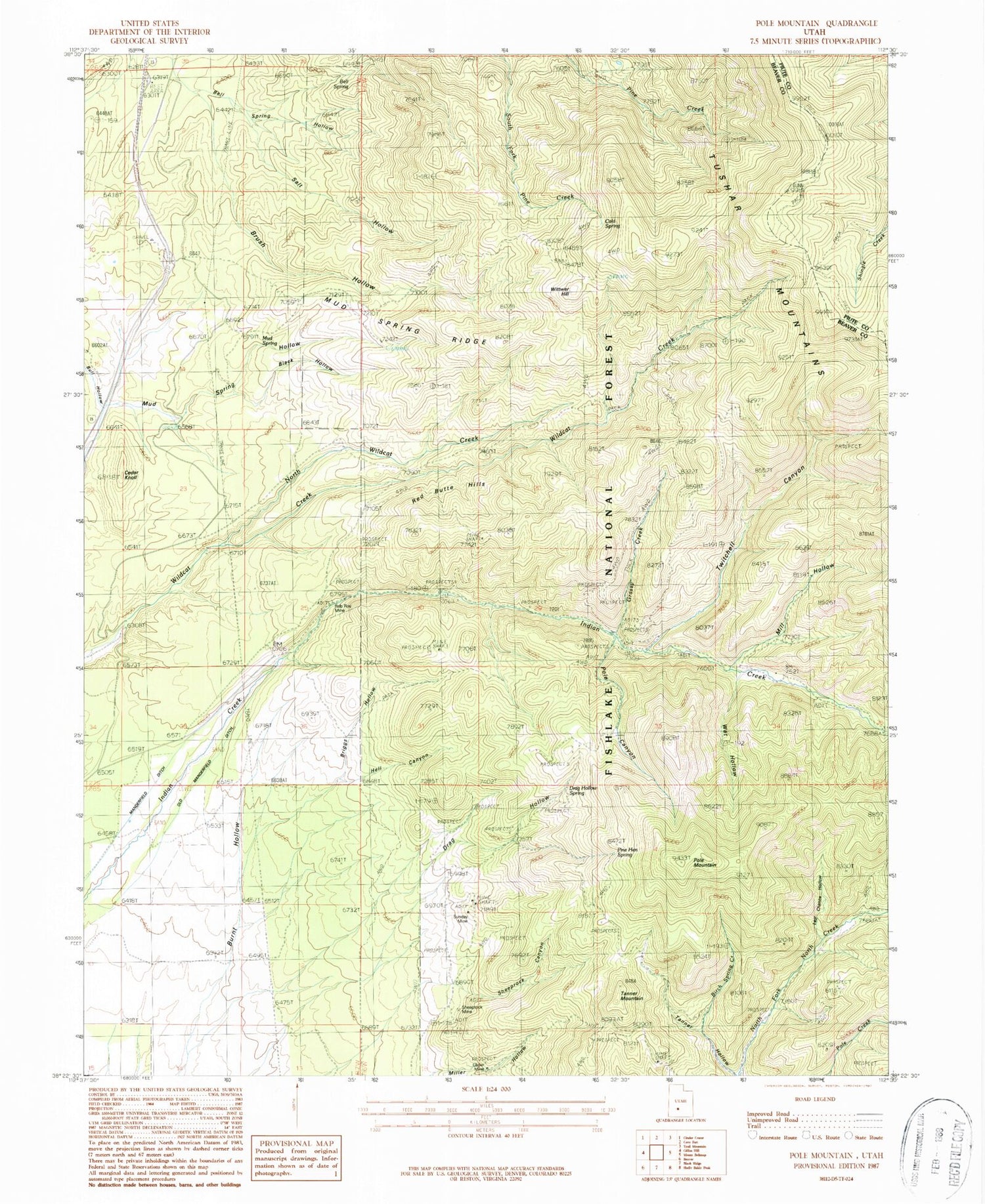 Classic USGS Pole Mountain Utah 7.5'x7.5' Topo Map Image
