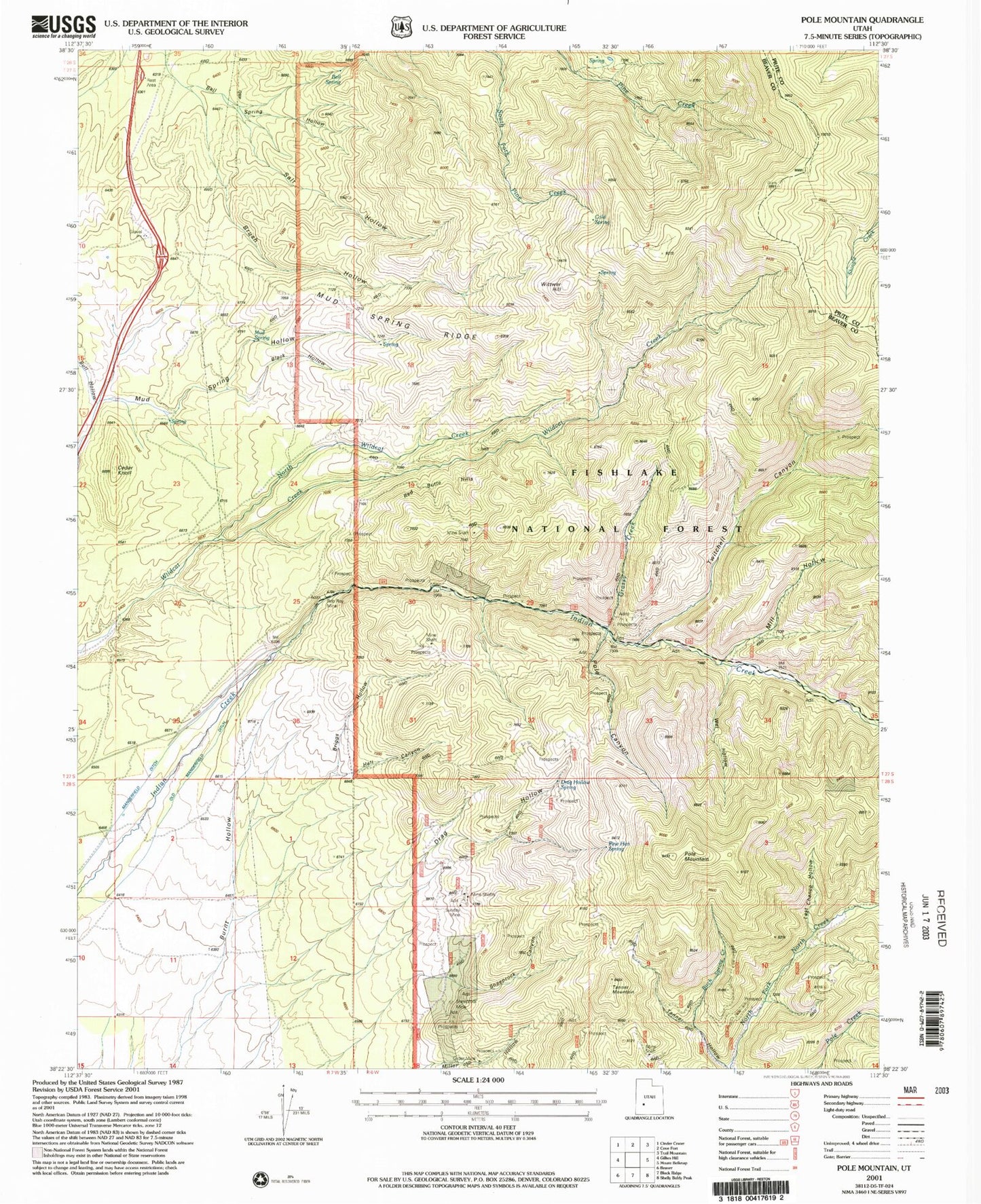 Classic USGS Pole Mountain Utah 7.5'x7.5' Topo Map Image