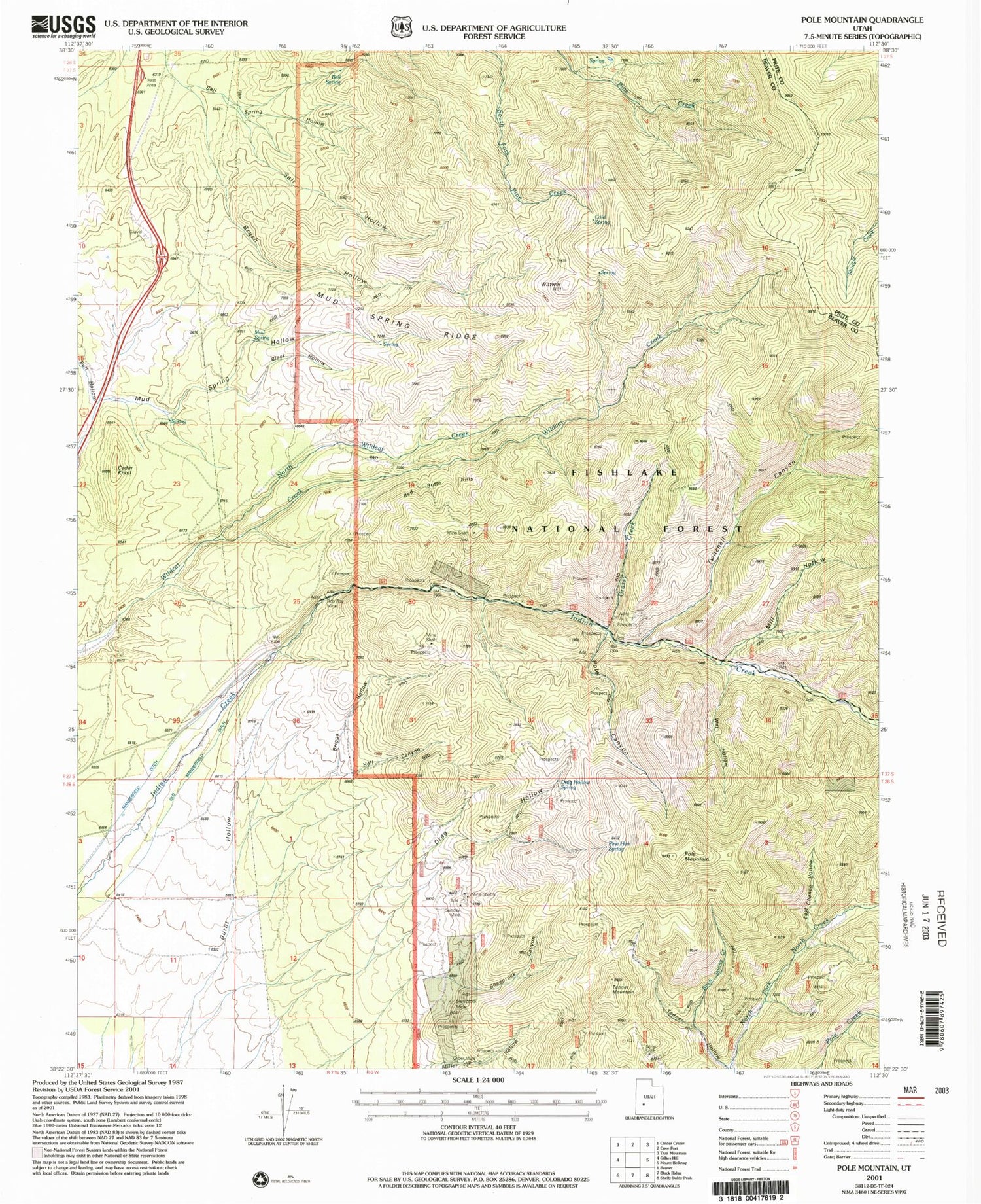Classic USGS Pole Mountain Utah 7.5'x7.5' Topo Map Image