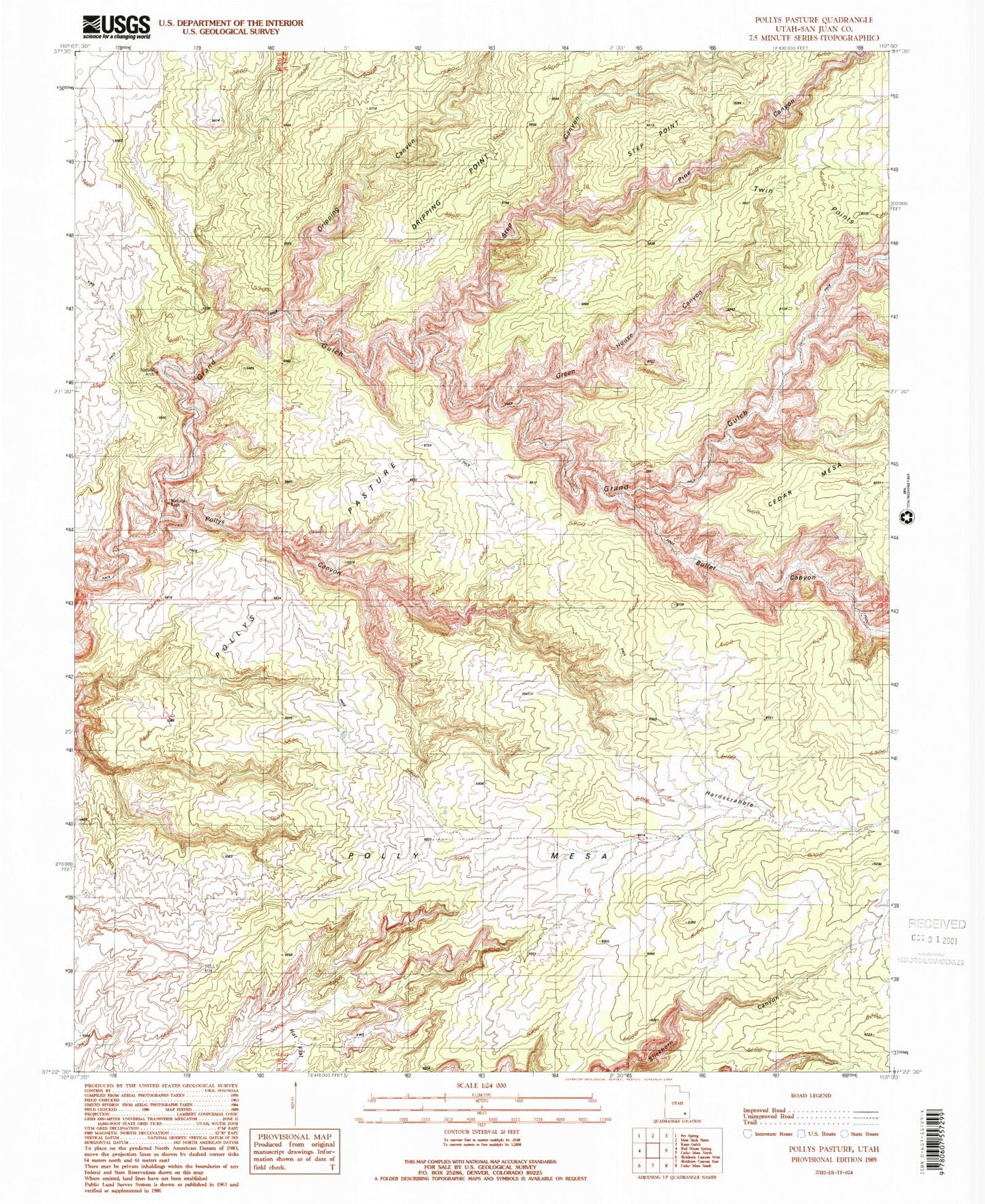 USGS Classic Pollys Pasture Utah 7.5'x7.5' Topo Map Image