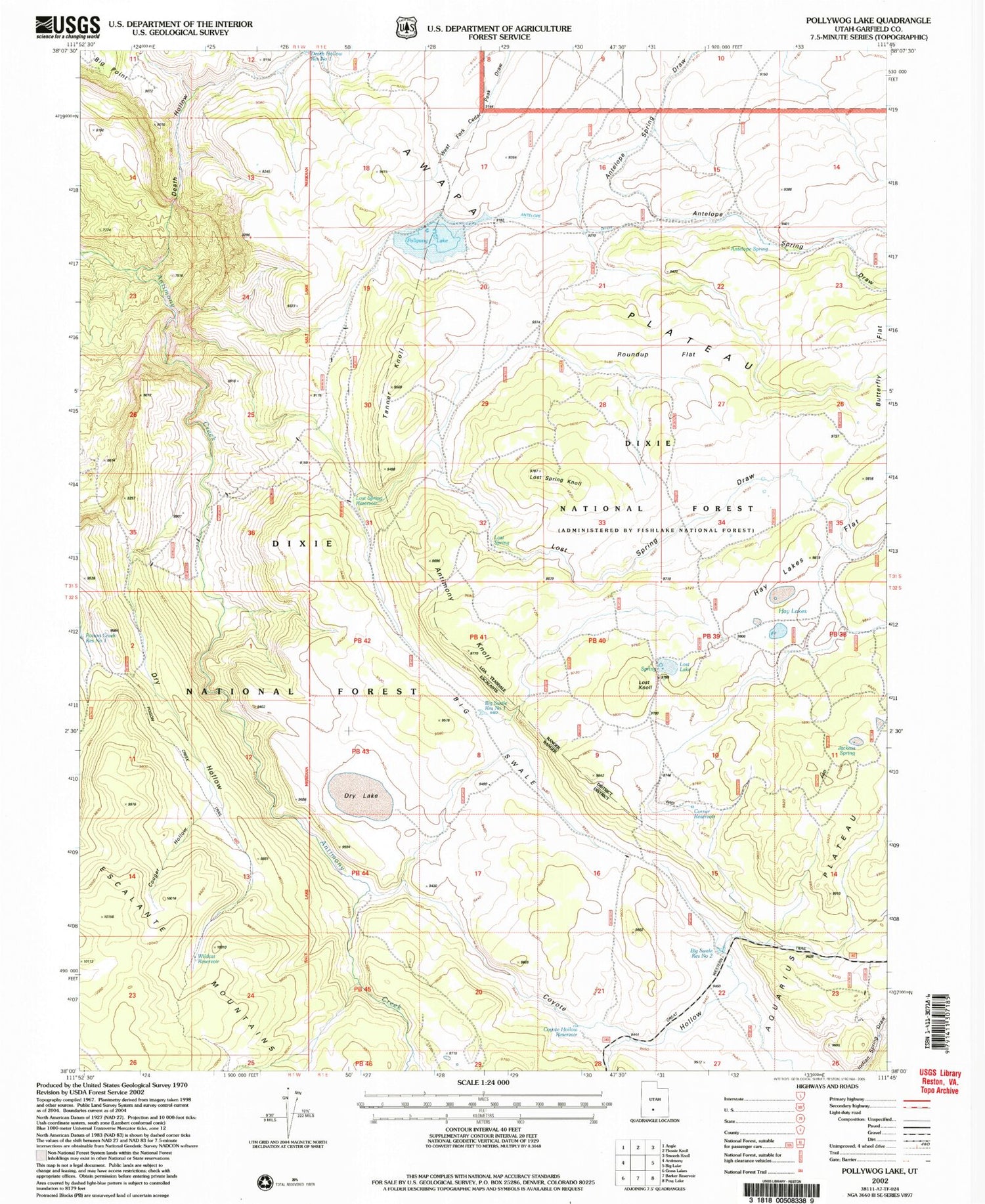 Classic USGS Pollywog Lake Utah 7.5'x7.5' Topo Map Image