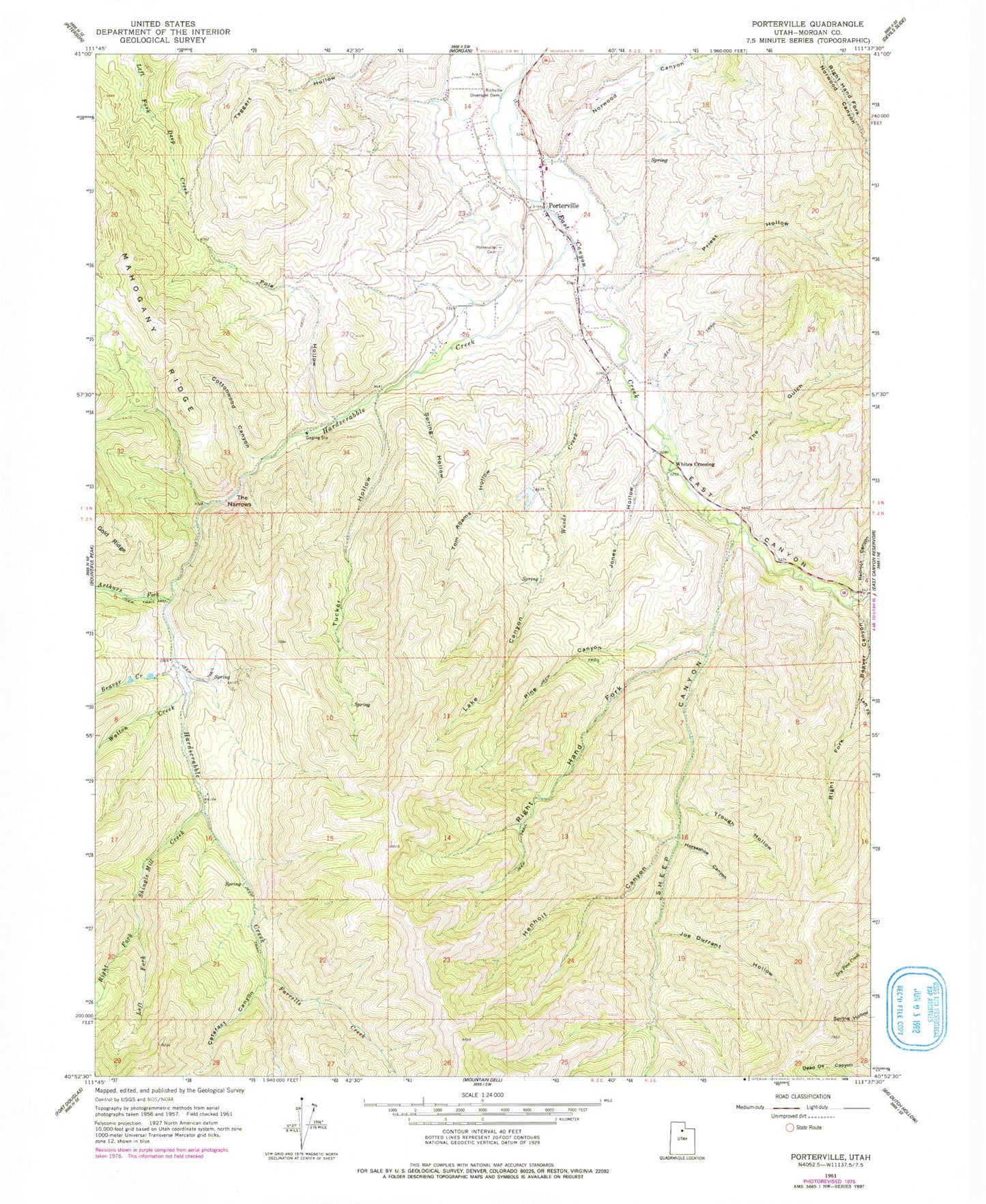 Classic USGS Porterville Utah 7.5'x7.5' Topo Map Image