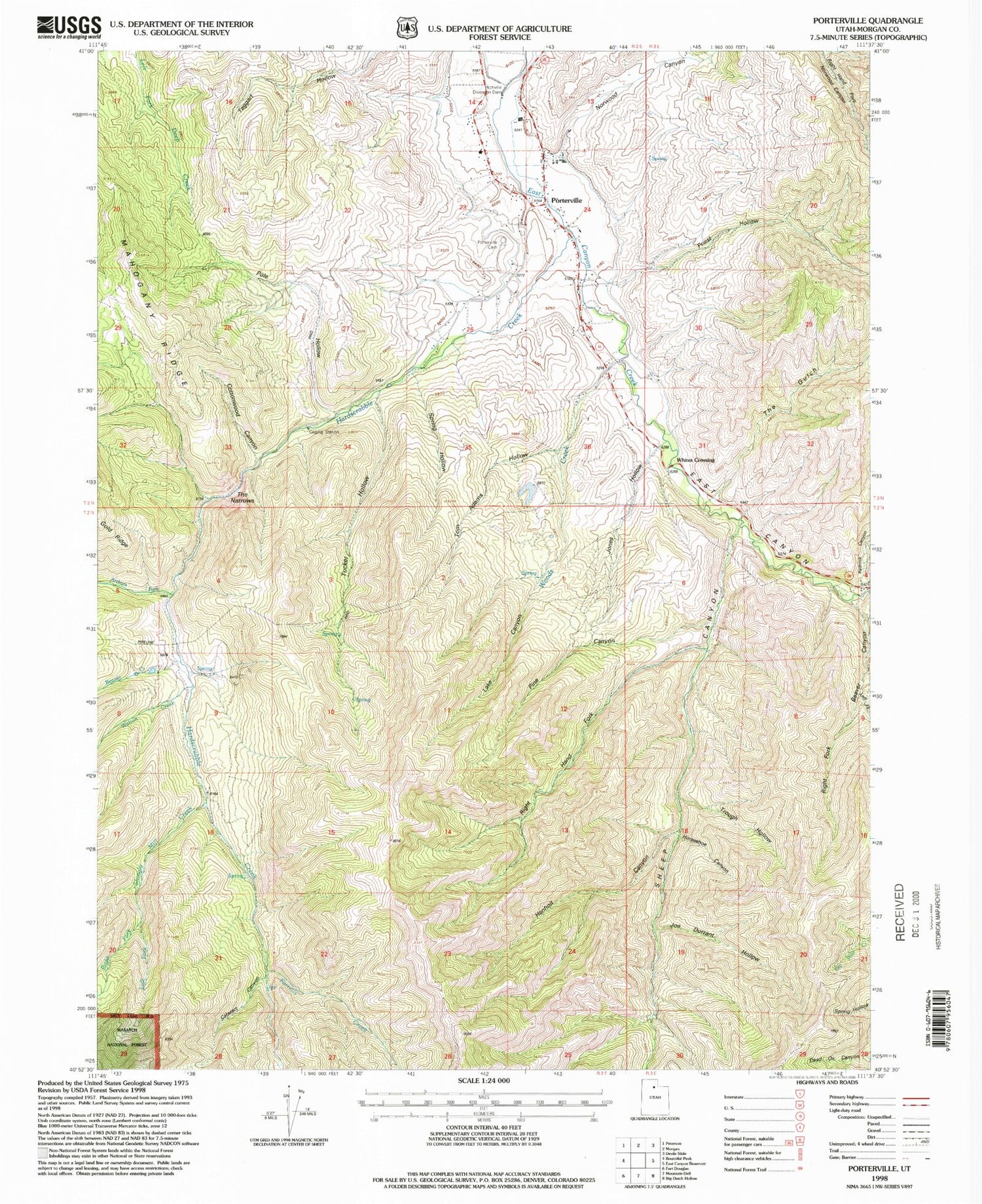 Classic USGS Porterville Utah 7.5'x7.5' Topo Map Image