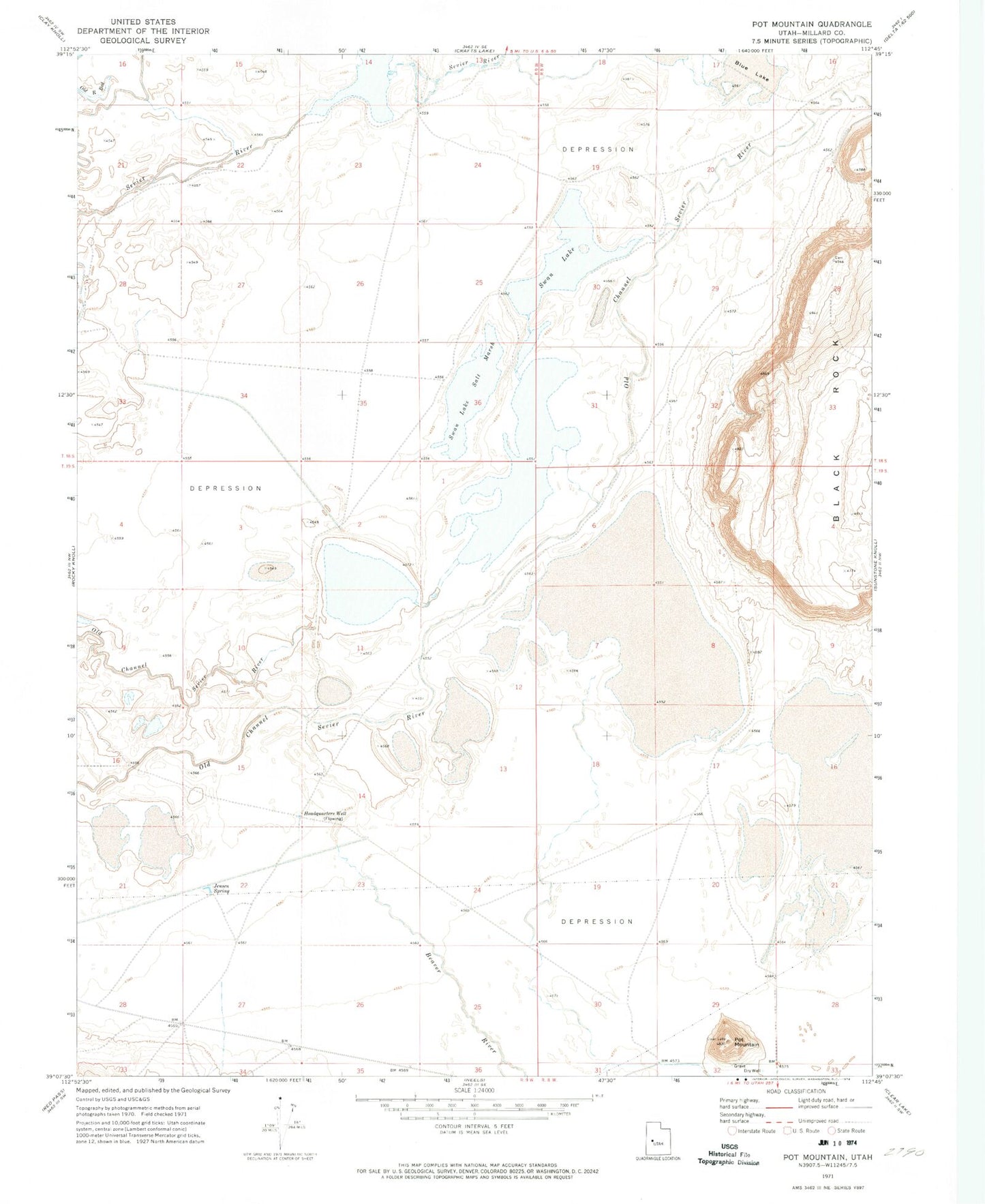 Classic USGS Pot Mountain Utah 7.5'x7.5' Topo Map Image