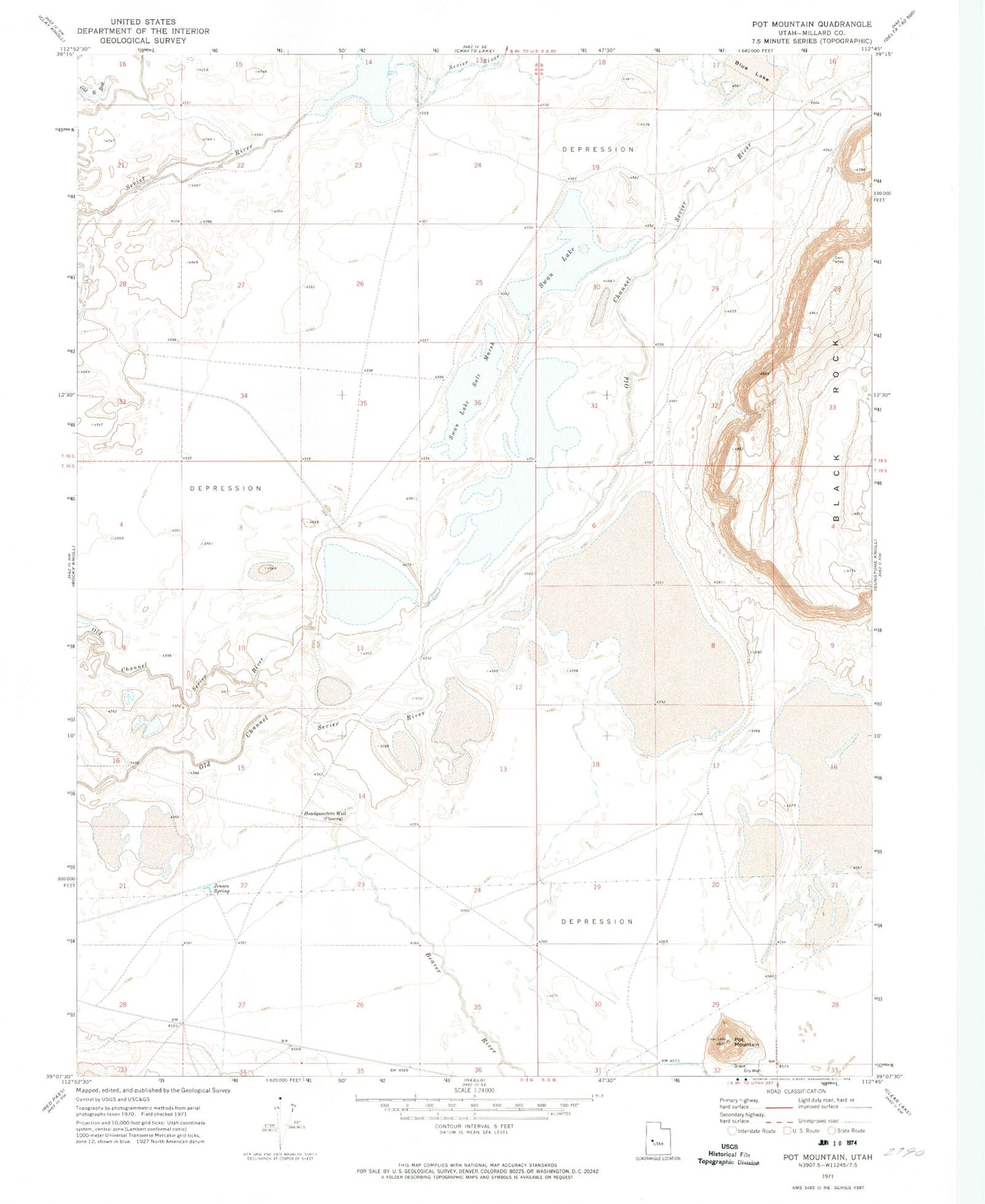Classic USGS Pot Mountain Utah 7.5'x7.5' Topo Map Image