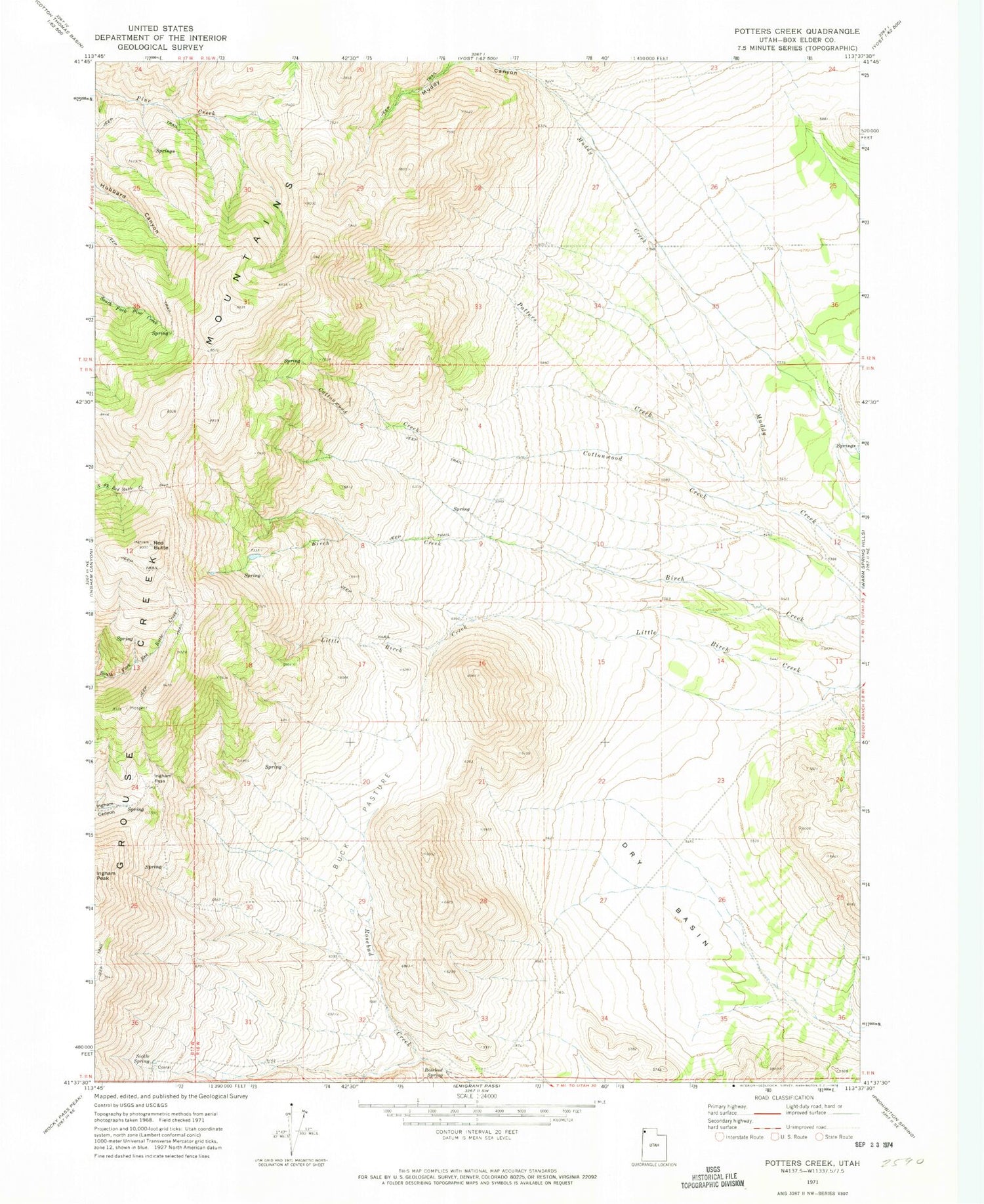 Classic USGS Potters Creek Utah 7.5'x7.5' Topo Map Image