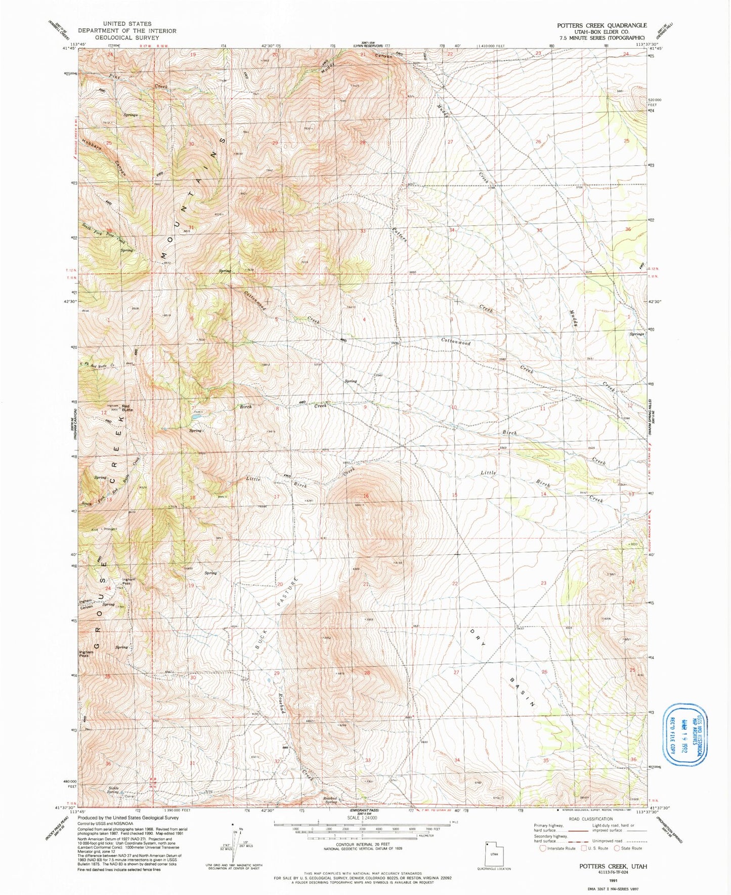 Classic USGS Potters Creek Utah 7.5'x7.5' Topo Map Image