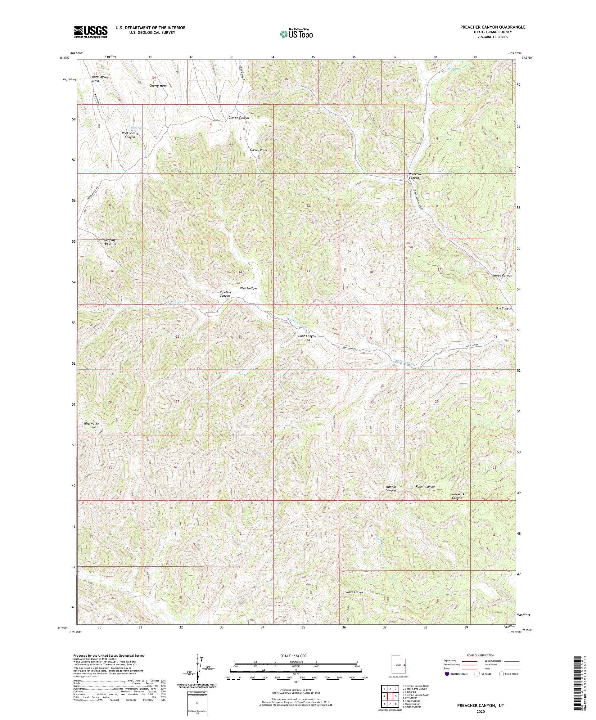 Preacher Canyon Utah US Topo Map – MyTopo Map Store