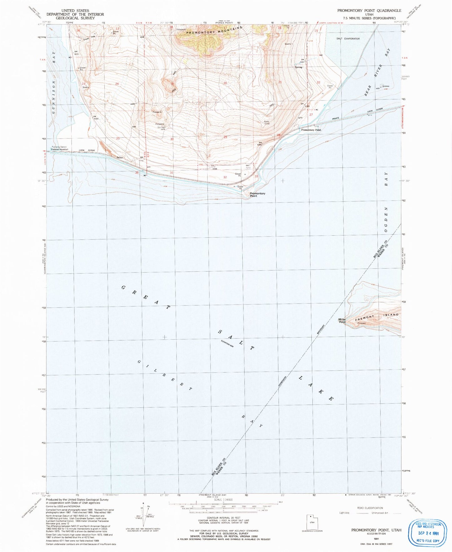 Classic USGS Promontory Point Utah 7.5'x7.5' Topo Map Image