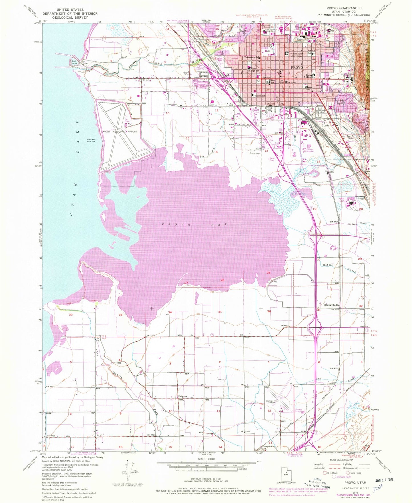 Classic USGS Provo Utah 7.5'x7.5' Topo Map Image