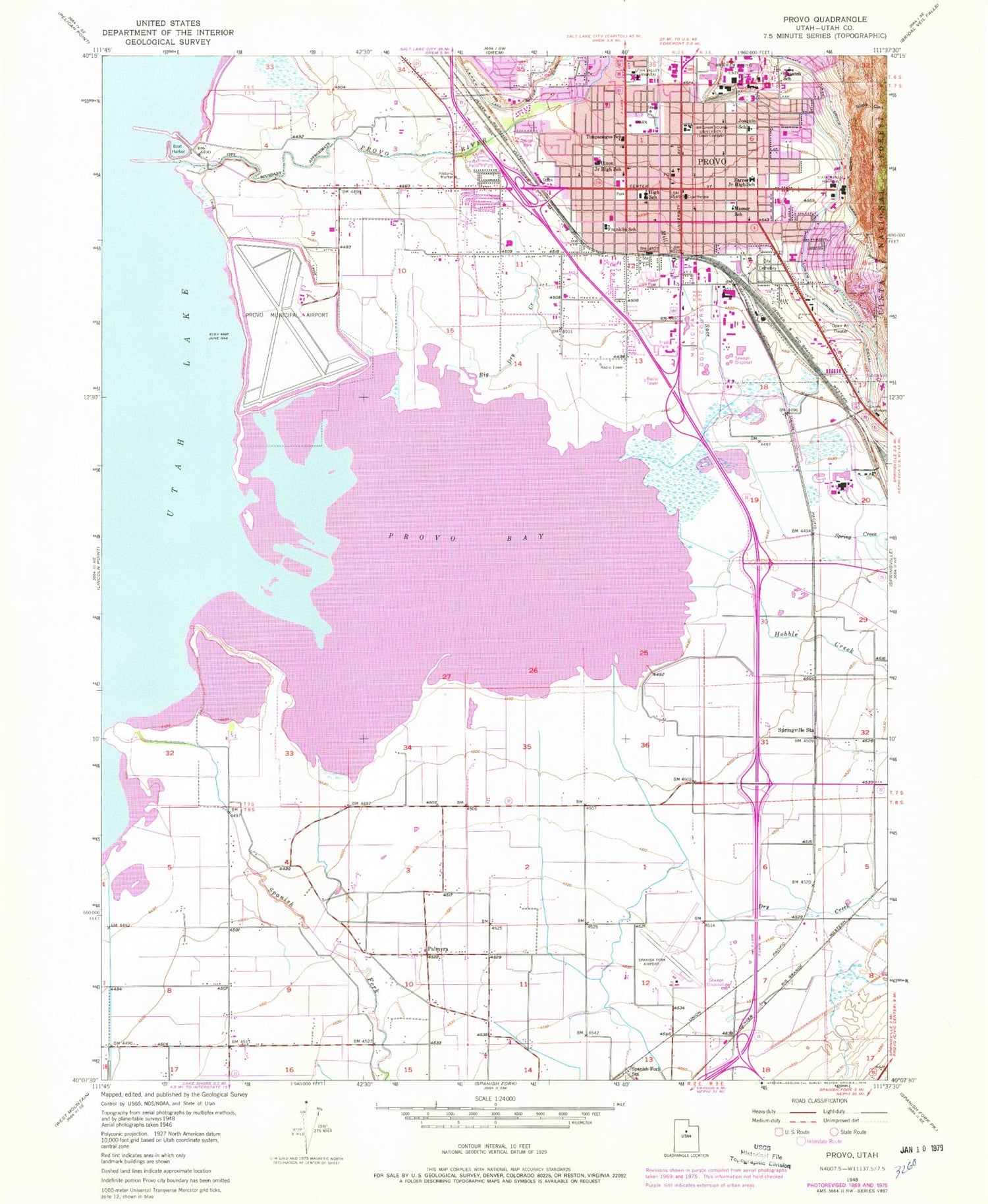 Classic USGS Provo Utah 7.5'x7.5' Topo Map Image
