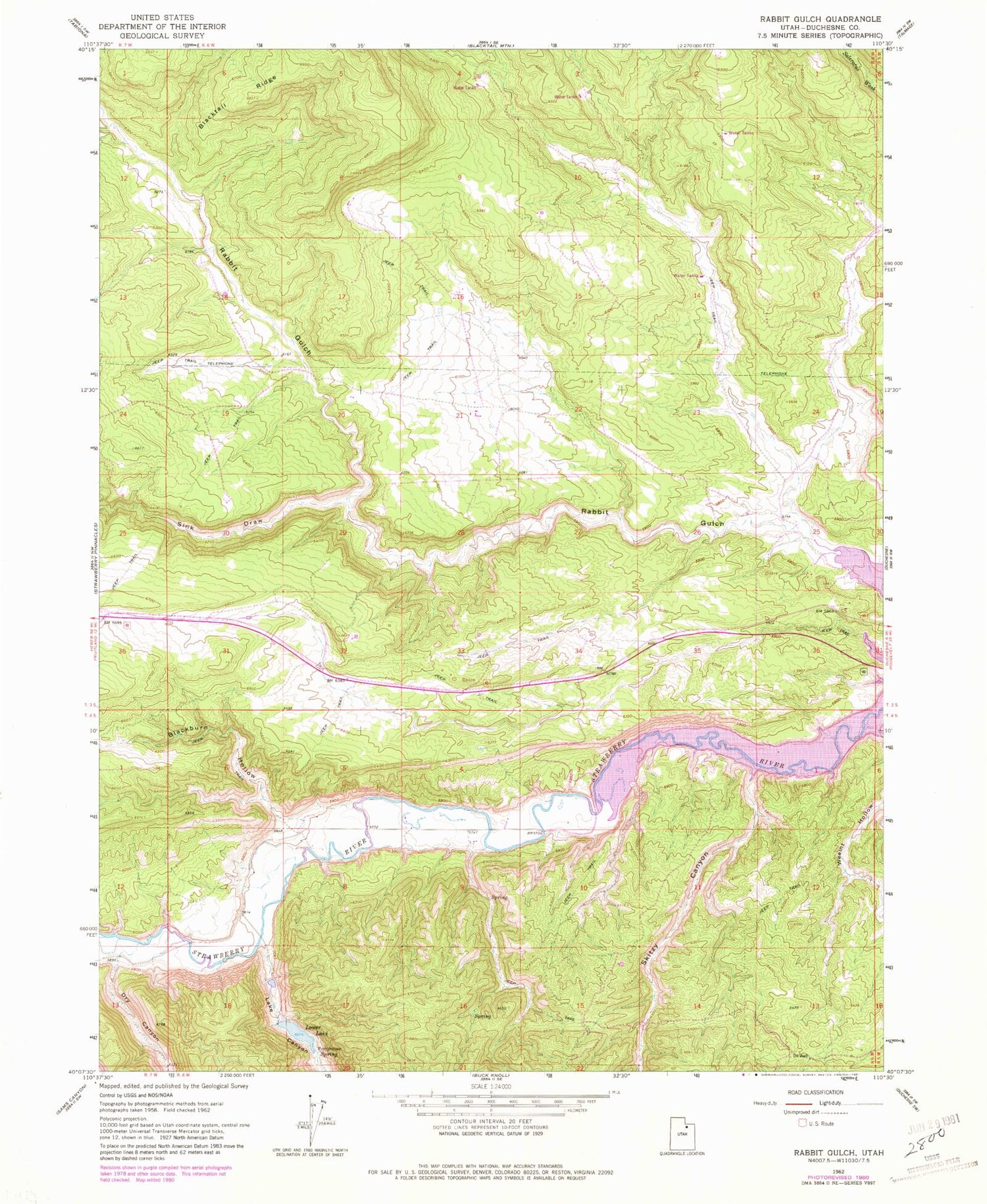 Classic USGS Rabbit Gulch Utah 7.5'x7.5' Topo Map Image