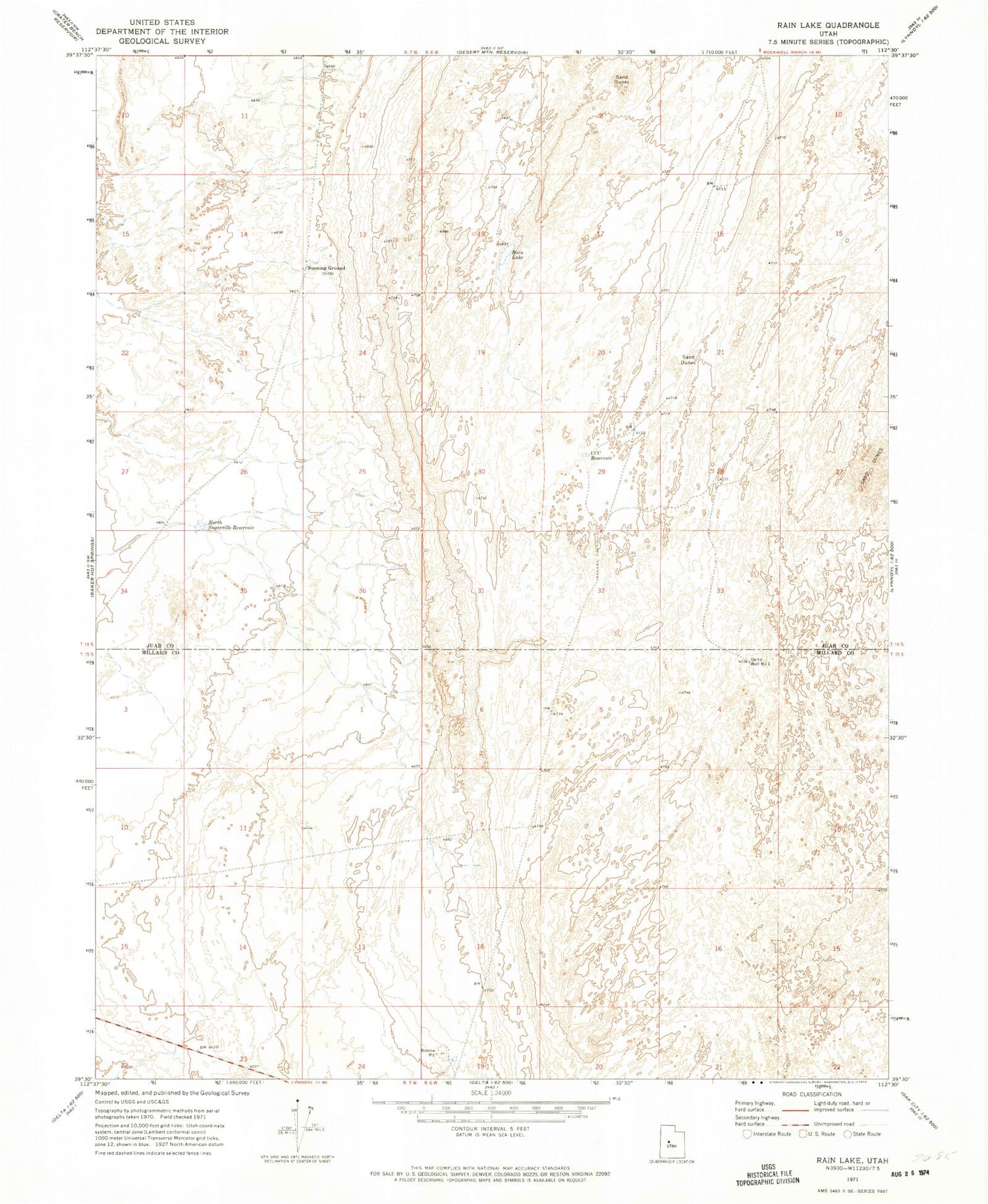 Classic USGS Rain Lake Utah 7.5'x7.5' Topo Map Image