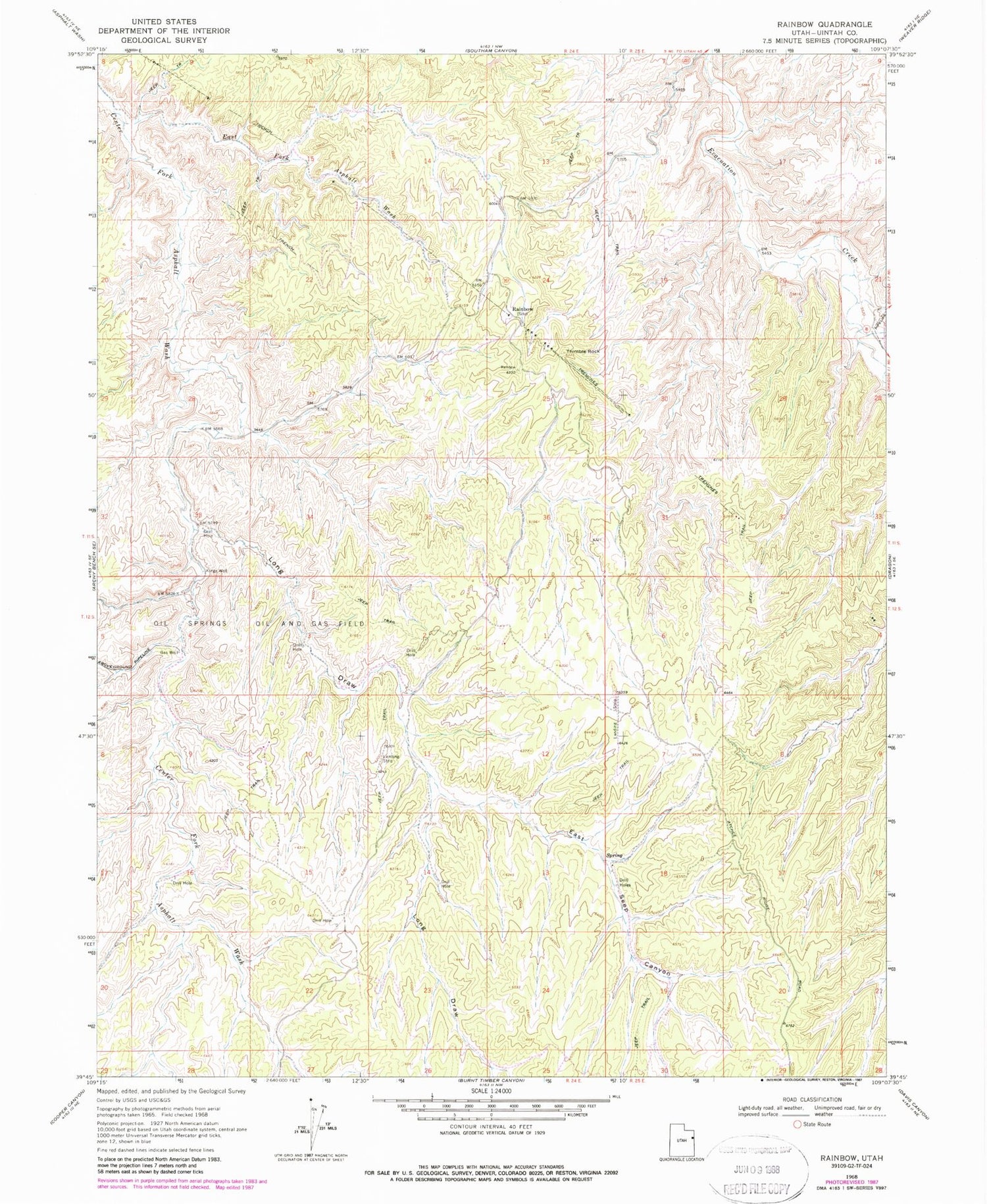 Classic USGS Rainbow Utah 7.5'x7.5' Topo Map Image