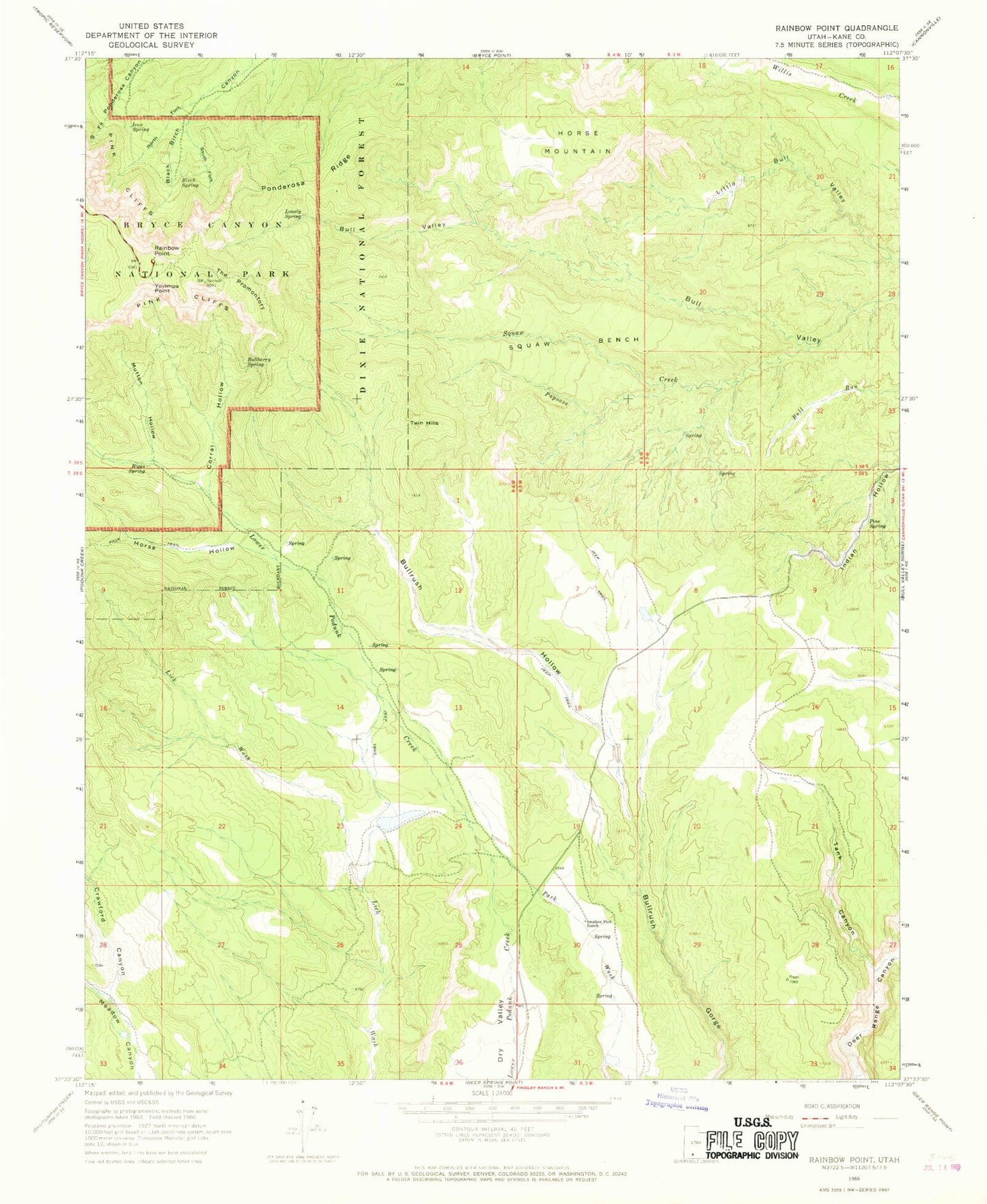 Classic USGS Rainbow Point Utah 7.5'x7.5' Topo Map Image