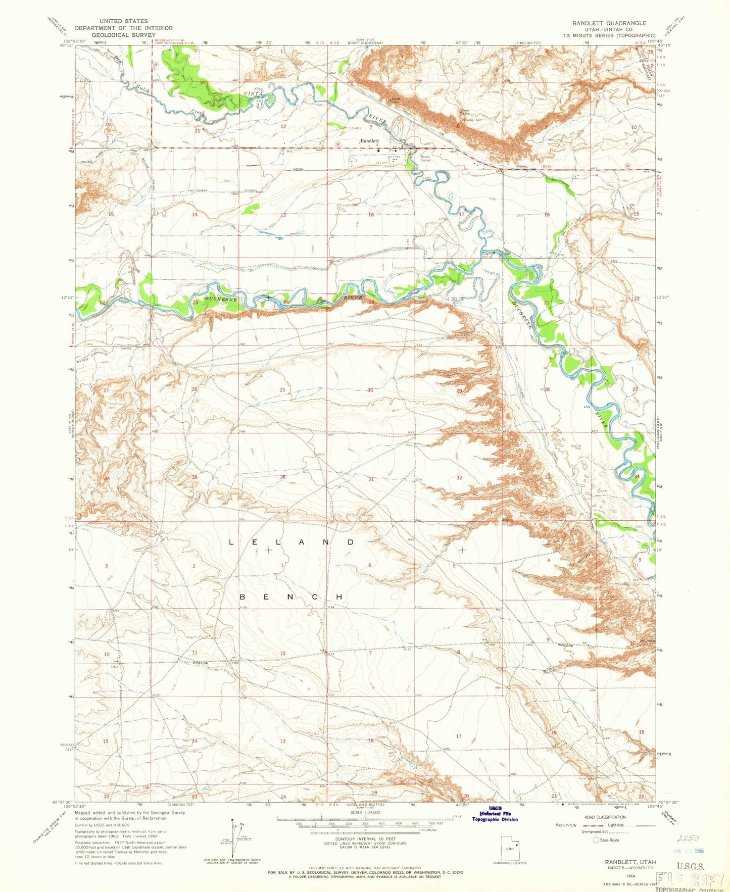 Classic USGS Randlett Utah 7.5'x7.5' Topo Map Image