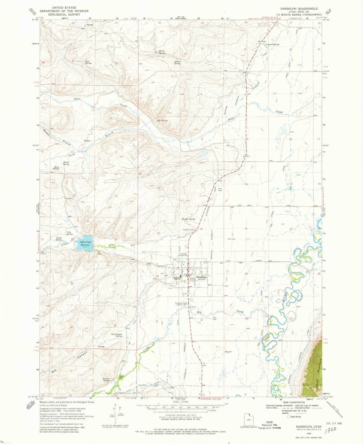 Classic USGS Randolph Utah 7.5'x7.5' Topo Map Image