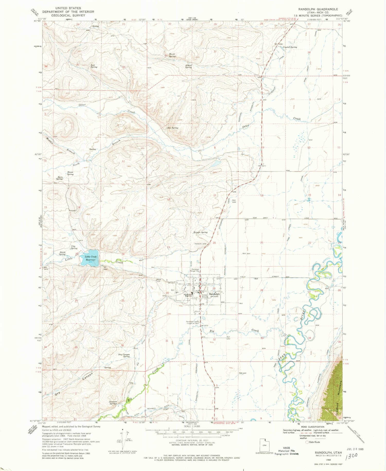 Classic USGS Randolph Utah 7.5'x7.5' Topo Map Image