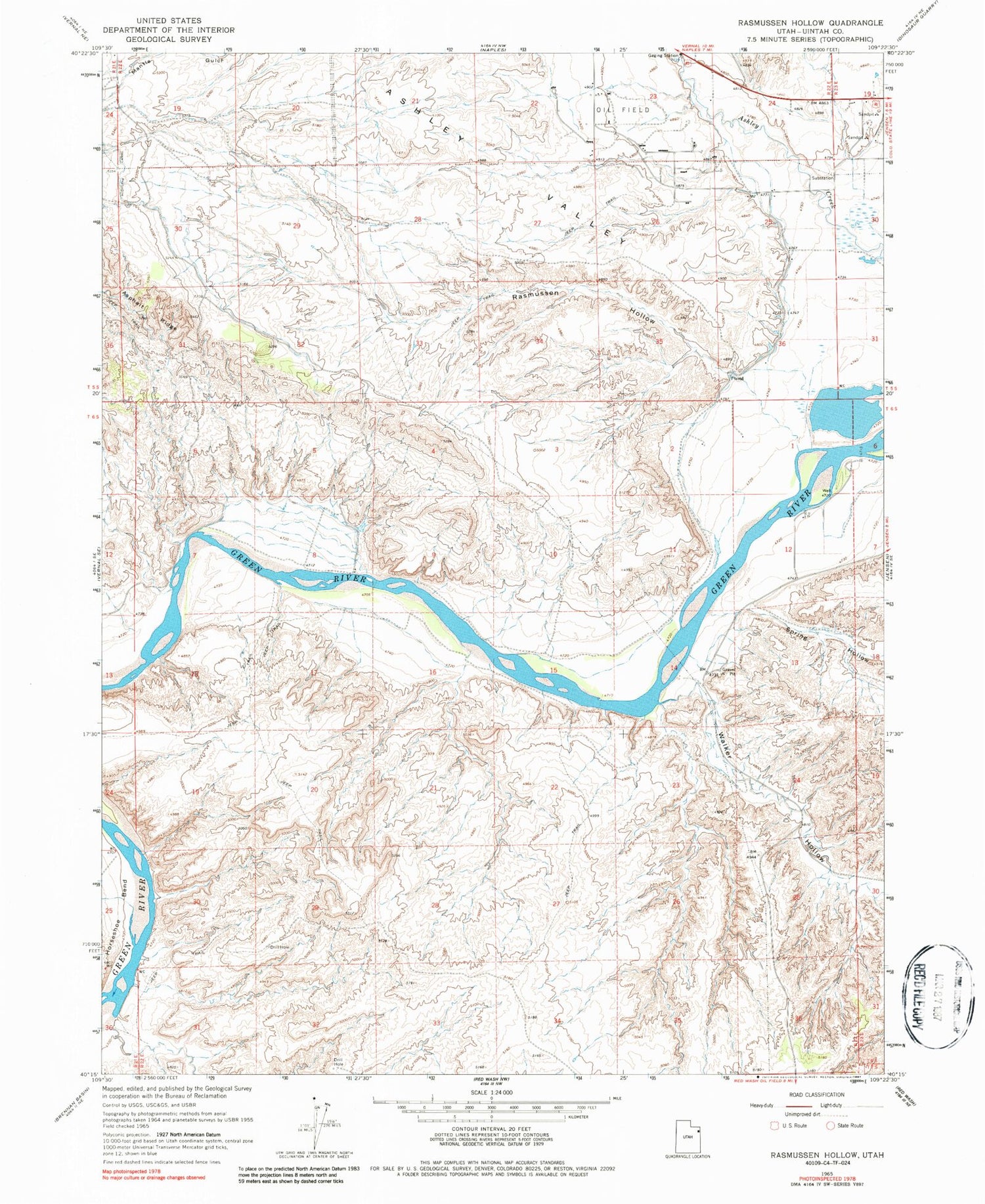 Classic USGS Rasmussen Hollow Utah 7.5'x7.5' Topo Map Image