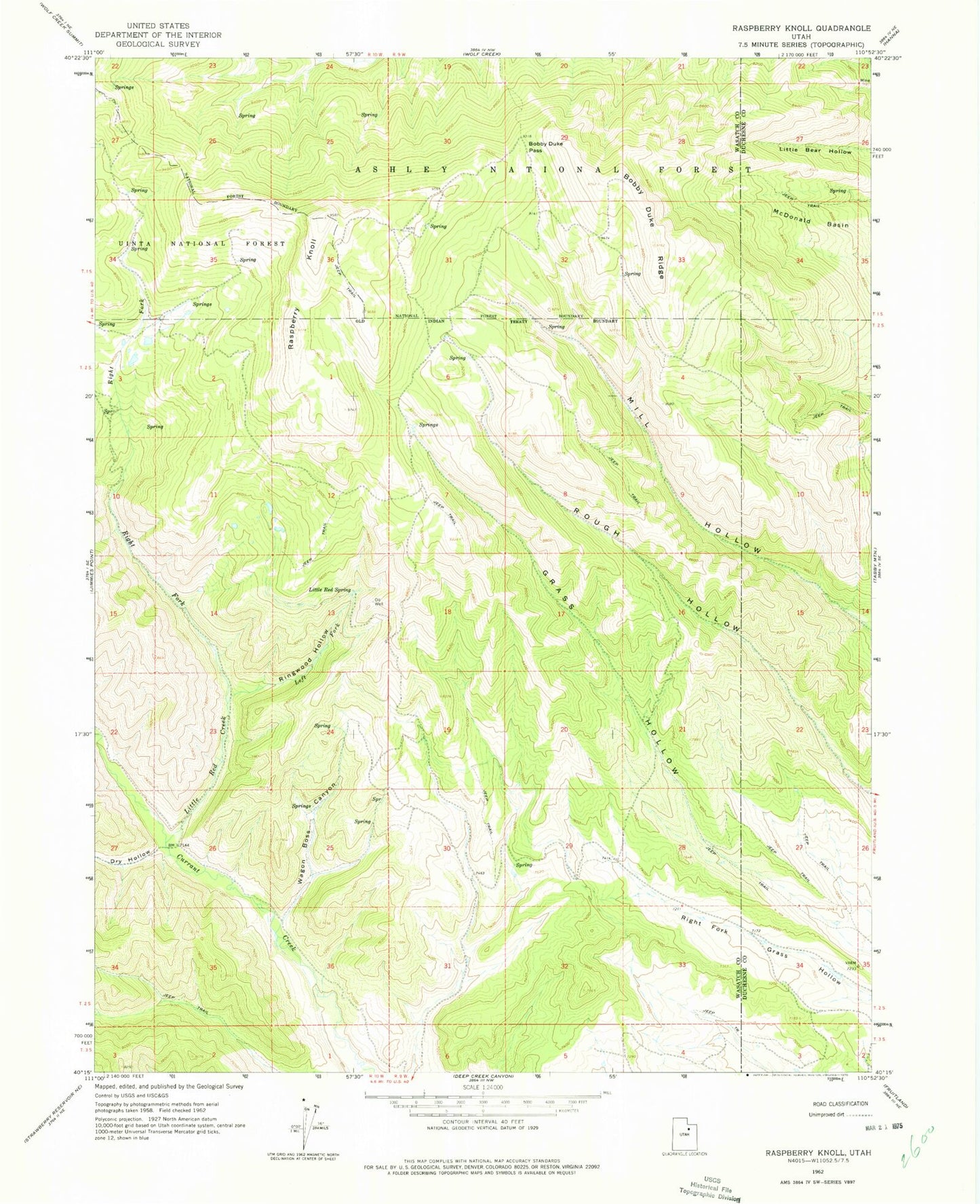Classic USGS Raspberry Knoll Utah 7.5'x7.5' Topo Map Image