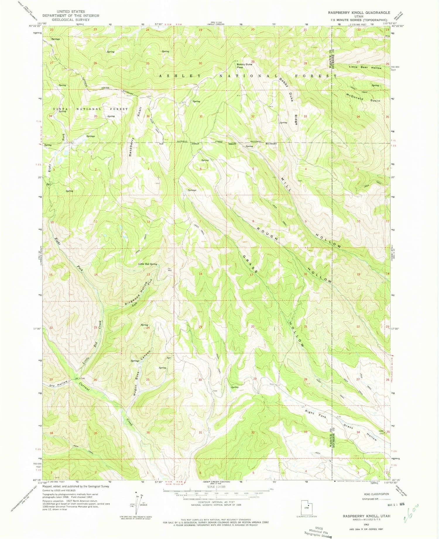 Classic USGS Raspberry Knoll Utah 7.5'x7.5' Topo Map Image