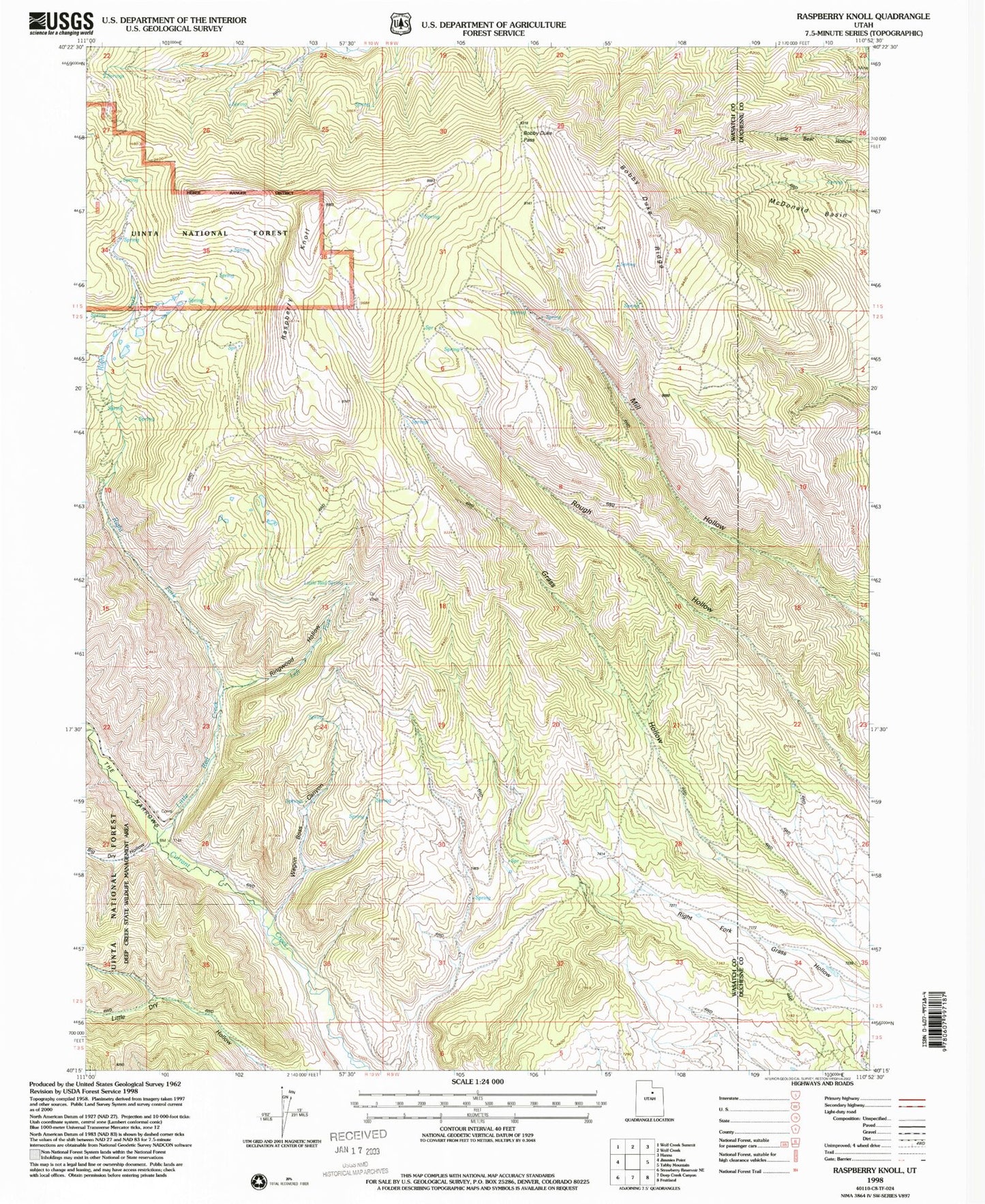 Classic USGS Raspberry Knoll Utah 7.5'x7.5' Topo Map Image