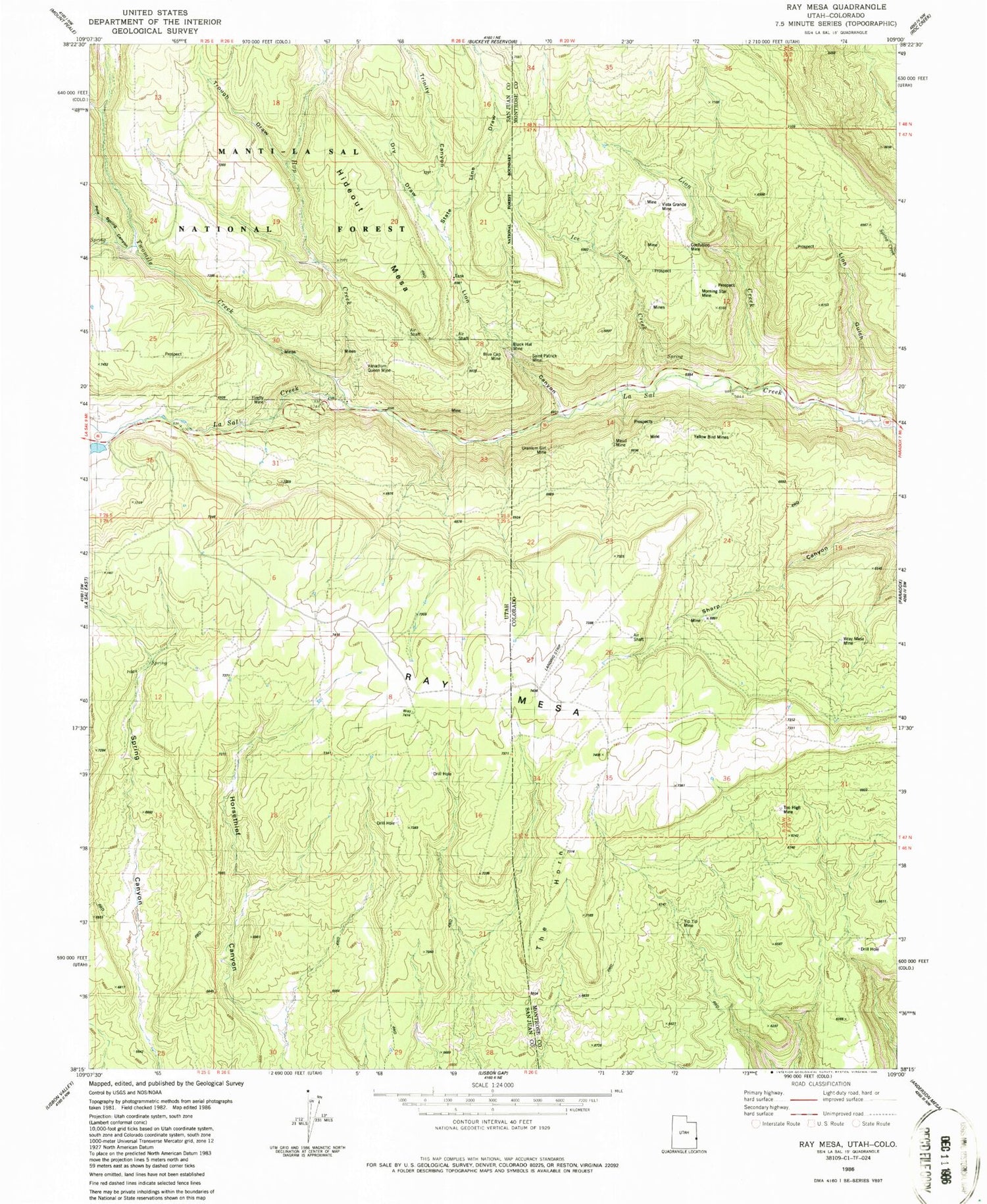 Classic USGS Ray Mesa Utah 7.5'x7.5' Topo Map Image