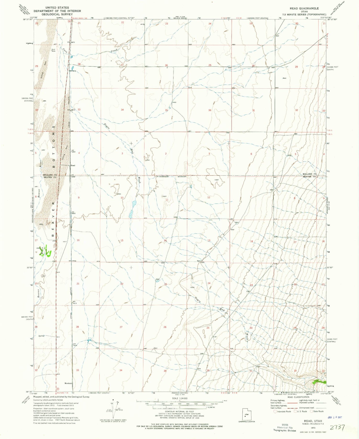 Classic USGS Read Utah 7.5'x7.5' Topo Map Image