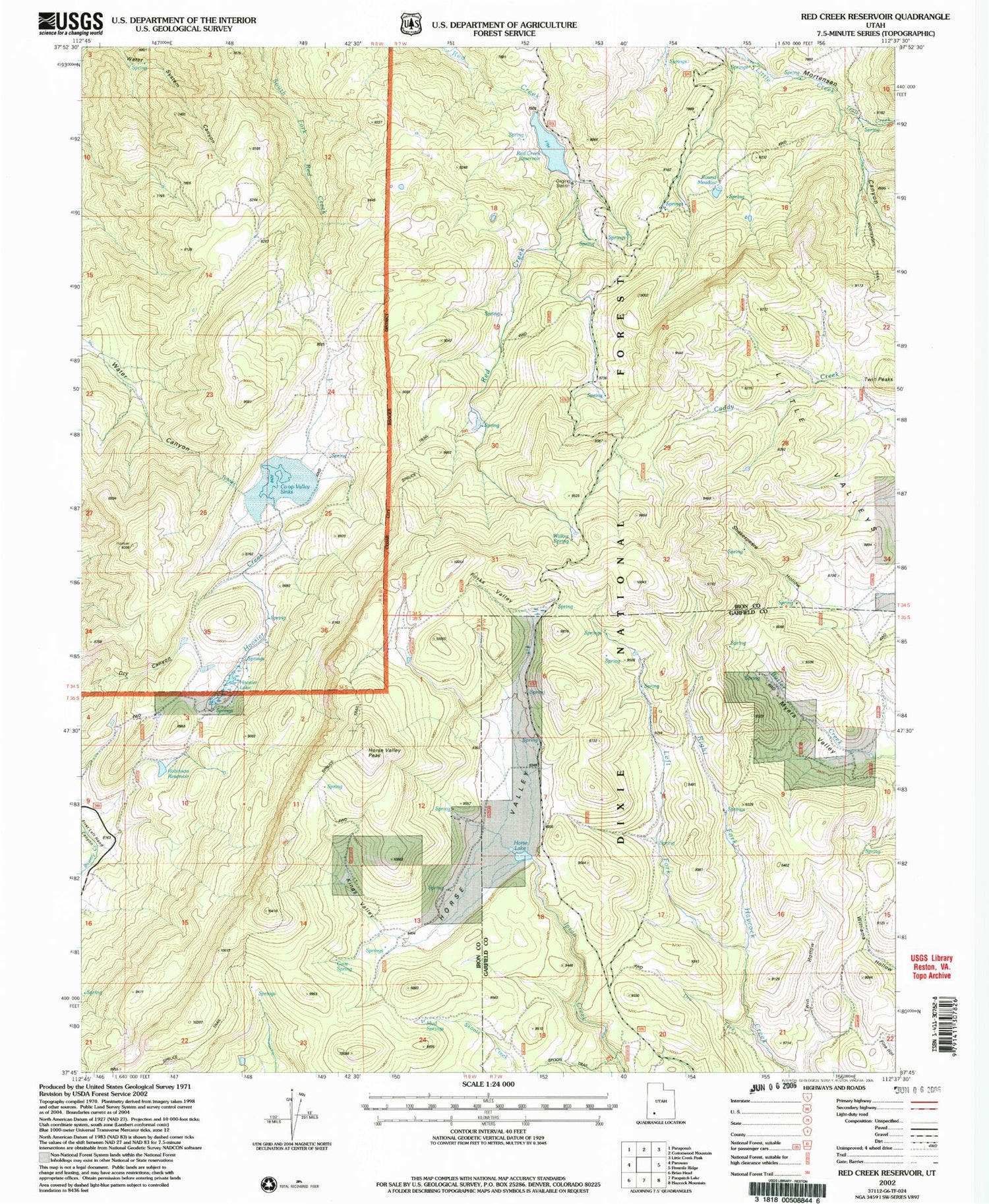 Classic USGS Red Creek Reservoir Utah 7.5'x7.5' Topo Map Image