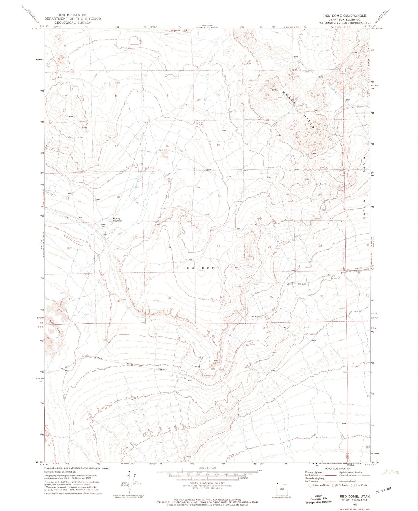 Classic USGS Red Dome Utah 7.5'x7.5' Topo Map Image