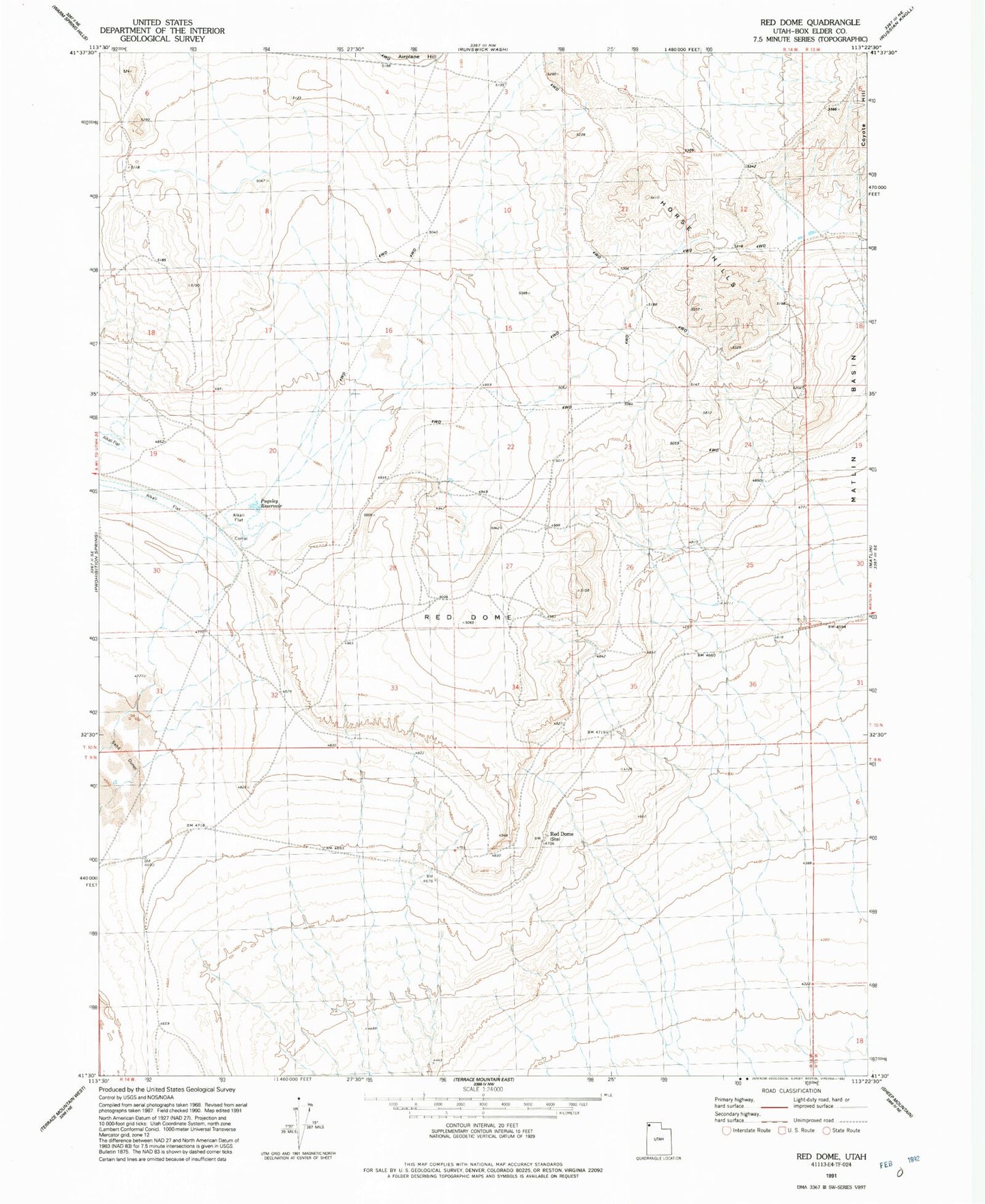 Classic USGS Red Dome Utah 7.5'x7.5' Topo Map Image