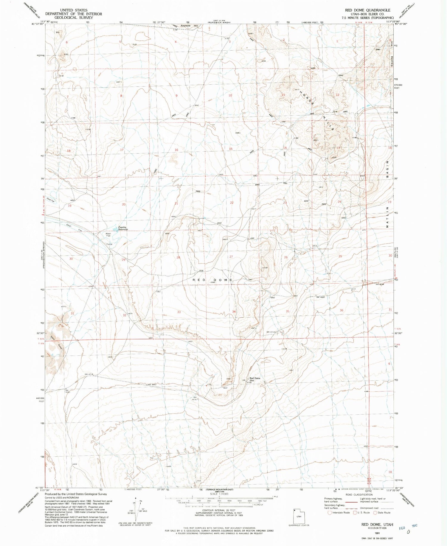 Classic USGS Red Dome Utah 7.5'x7.5' Topo Map Image