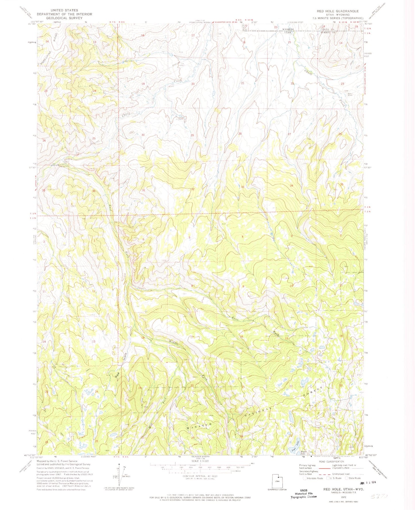 Classic USGS Red Hole Utah 7.5'x7.5' Topo Map Image