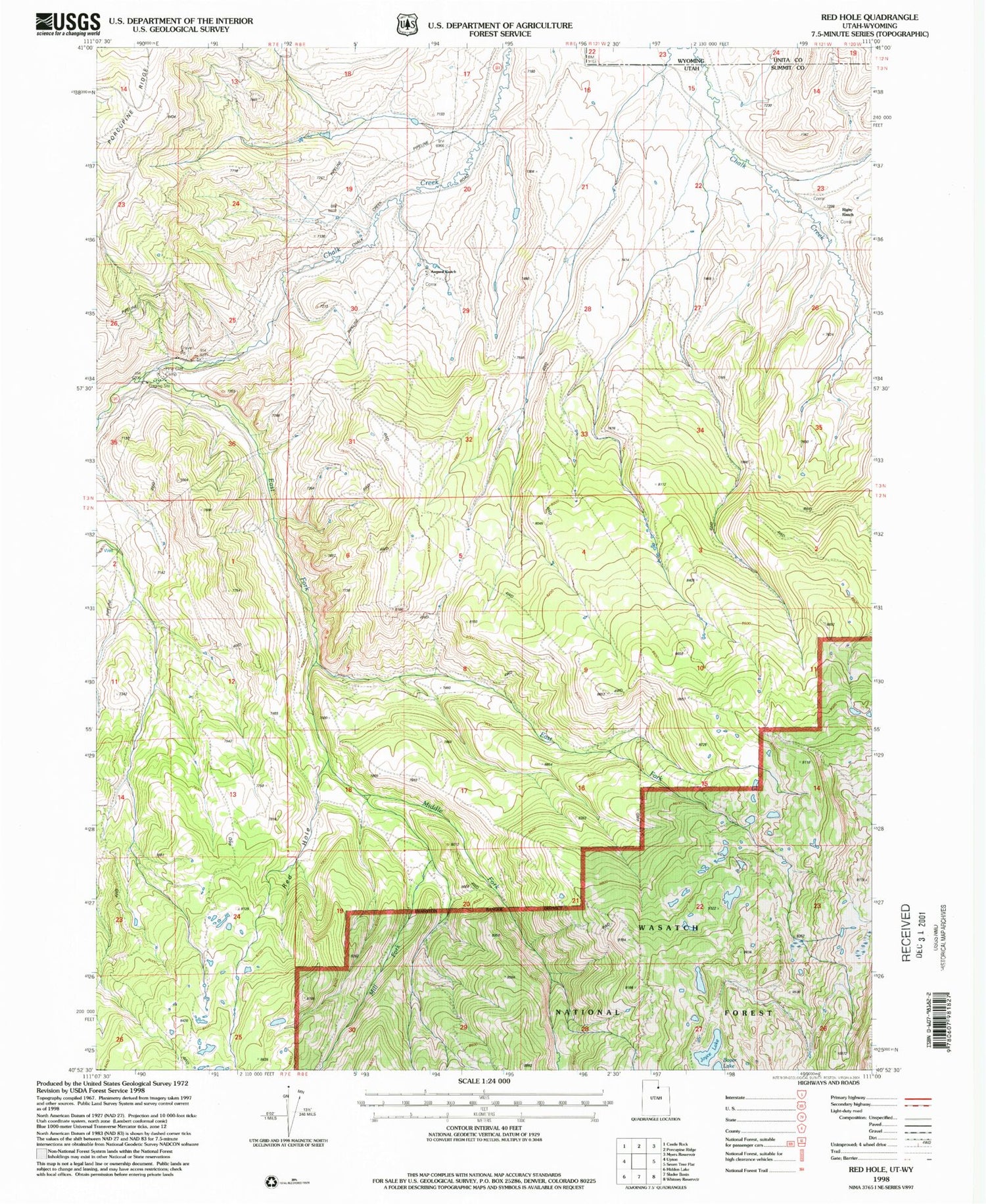 Classic USGS Red Hole Utah 7.5'x7.5' Topo Map Image