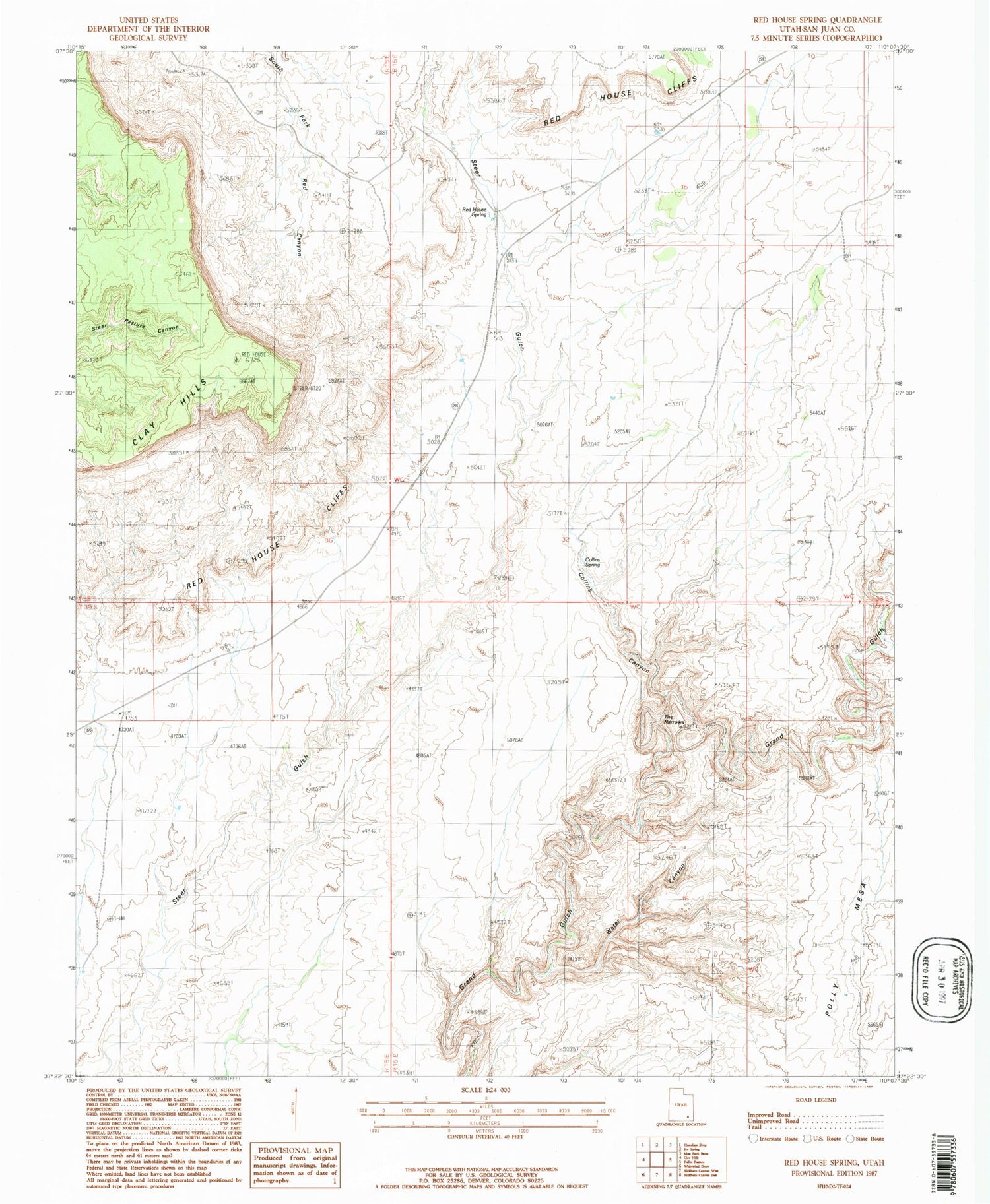 Classic USGS Red House Spring Utah 7.5'x7.5' Topo Map Image
