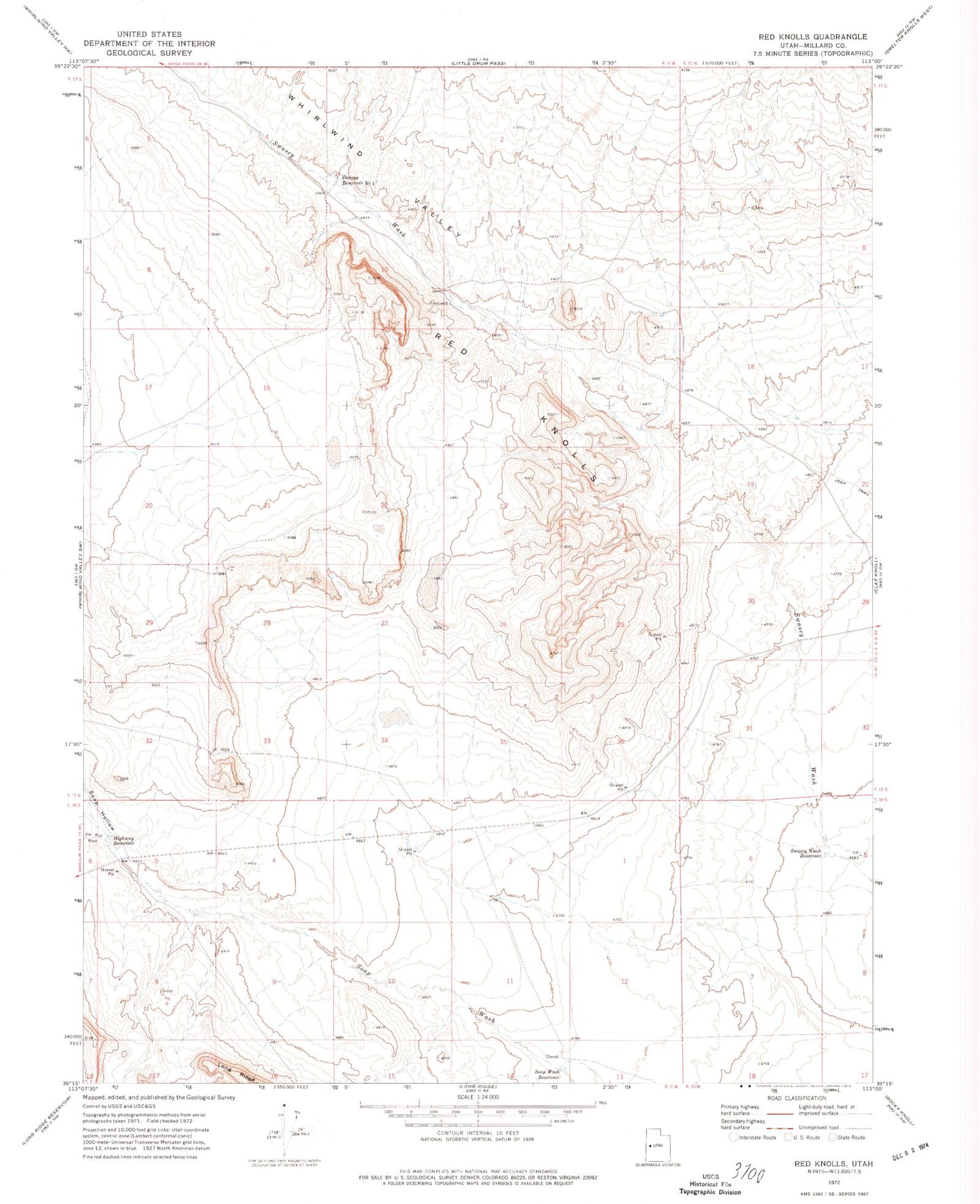 Classic USGS Red Knolls Utah 7.5'x7.5' Topo Map Image