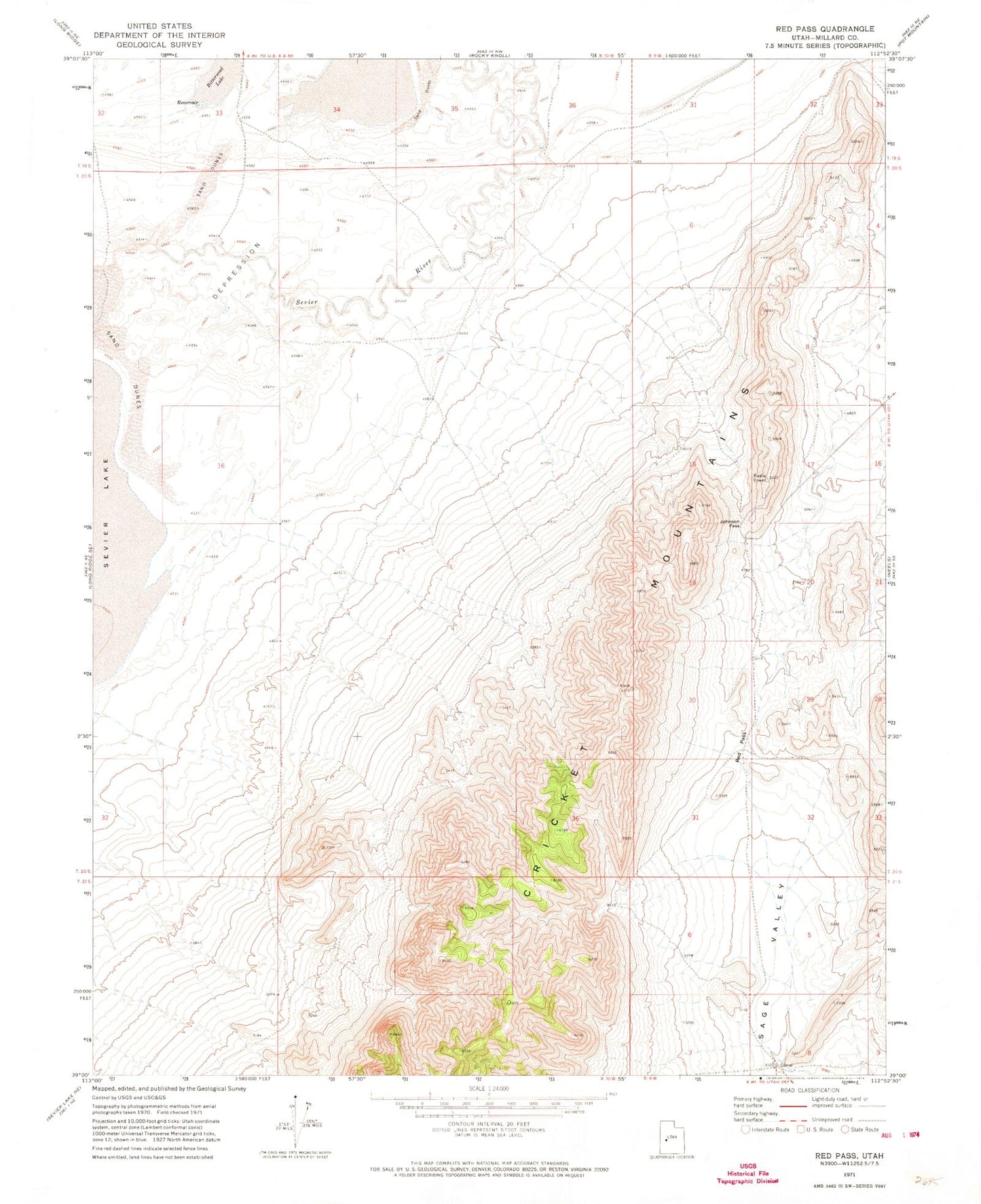 Classic USGS Red Pass Utah 7.5'x7.5' Topo Map Image