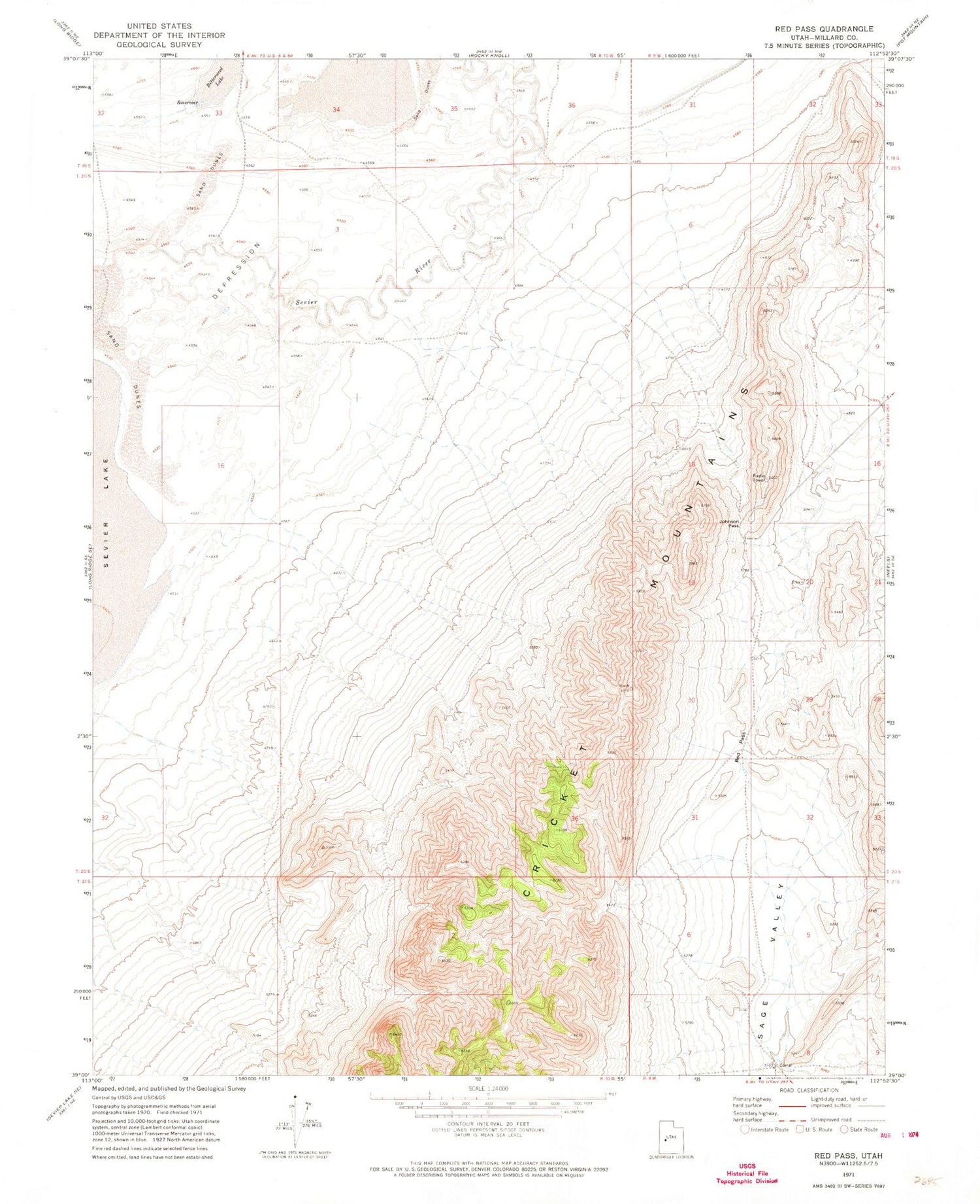 Classic USGS Red Pass Utah 7.5'x7.5' Topo Map Image