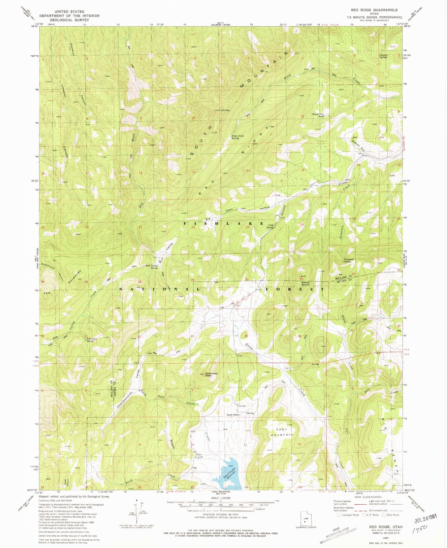 Classic USGS Red Ridge Utah 7.5'x7.5' Topo Map Image