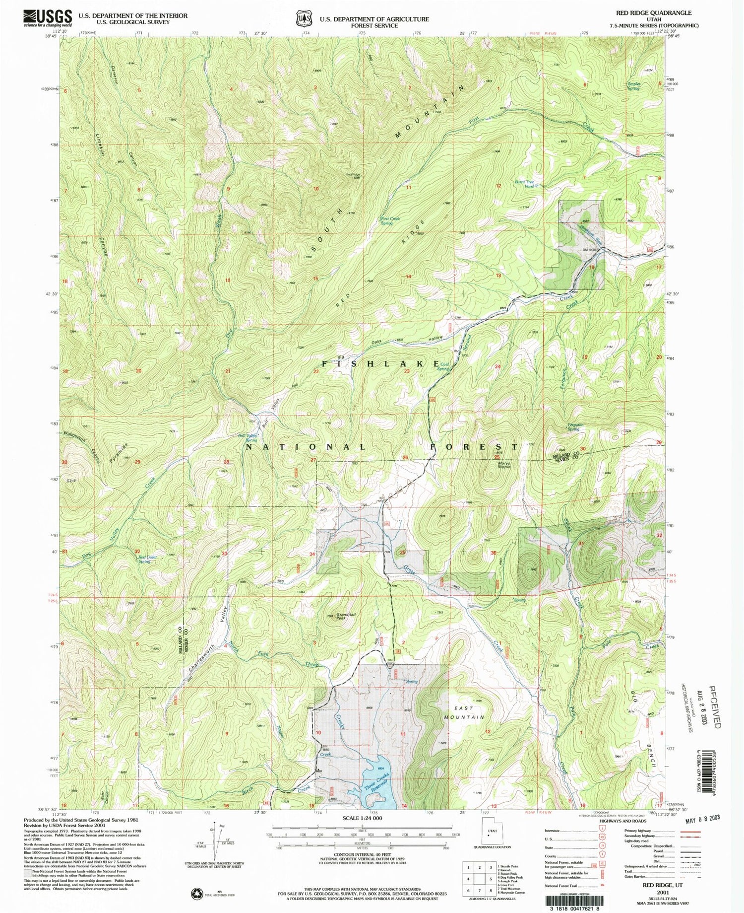 Classic USGS Red Ridge Utah 7.5'x7.5' Topo Map Image