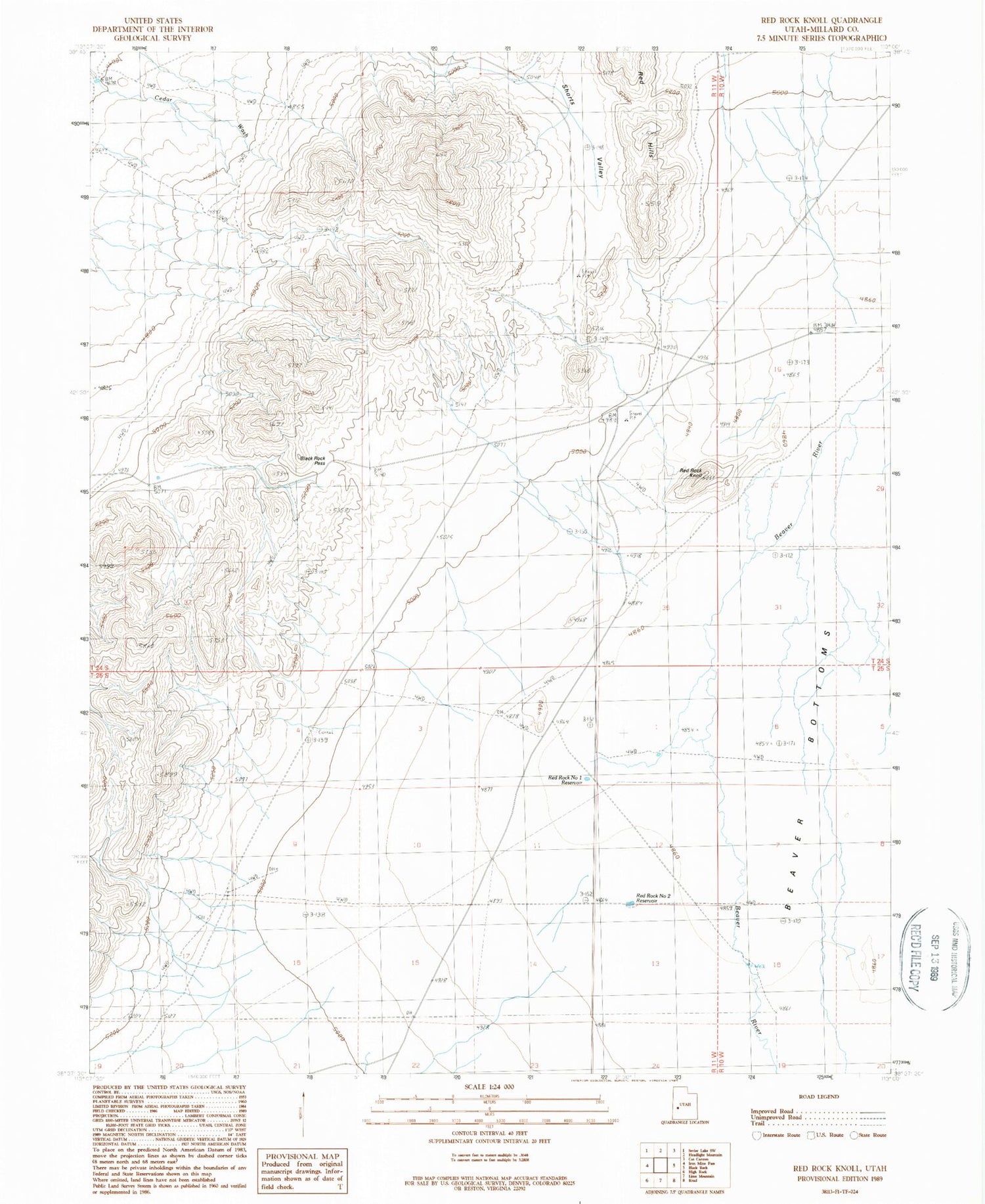 Classic USGS Red Rock Knoll Utah 7.5'x7.5' Topo Map Image