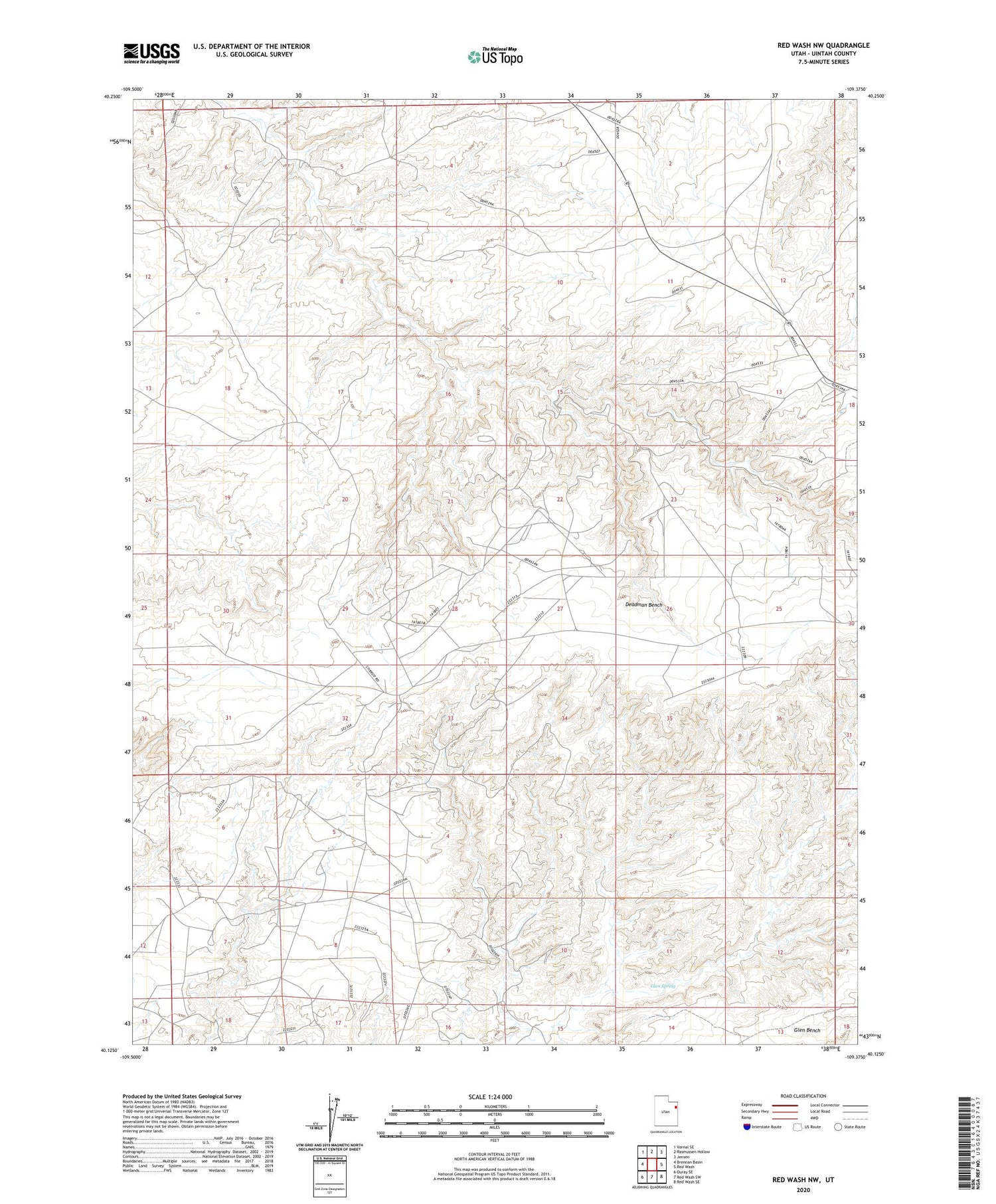 Red Wash NW Utah US Topo Map Image